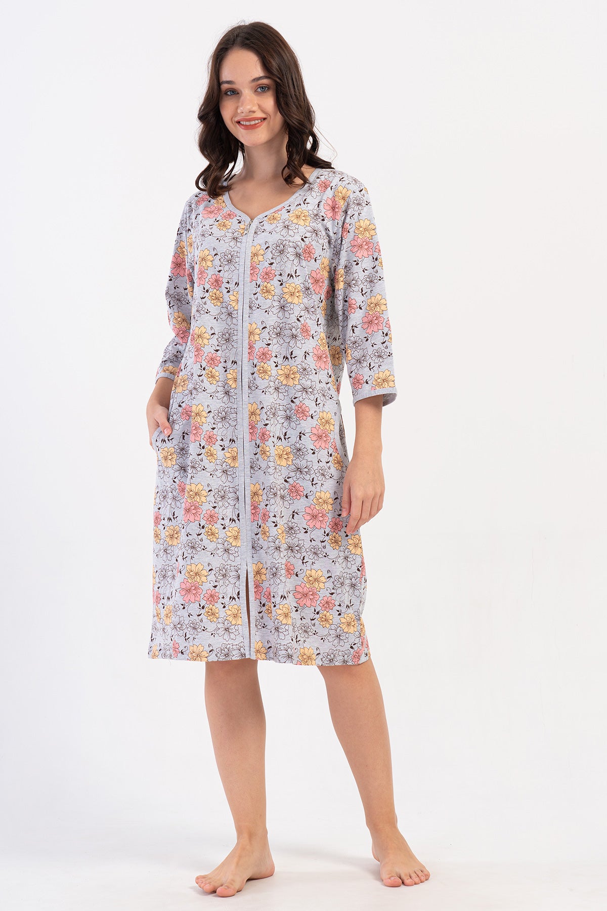 KADIN P.SUPREM XXL 3/4KOL FERMUARLI CEPLI EV ELBISESI