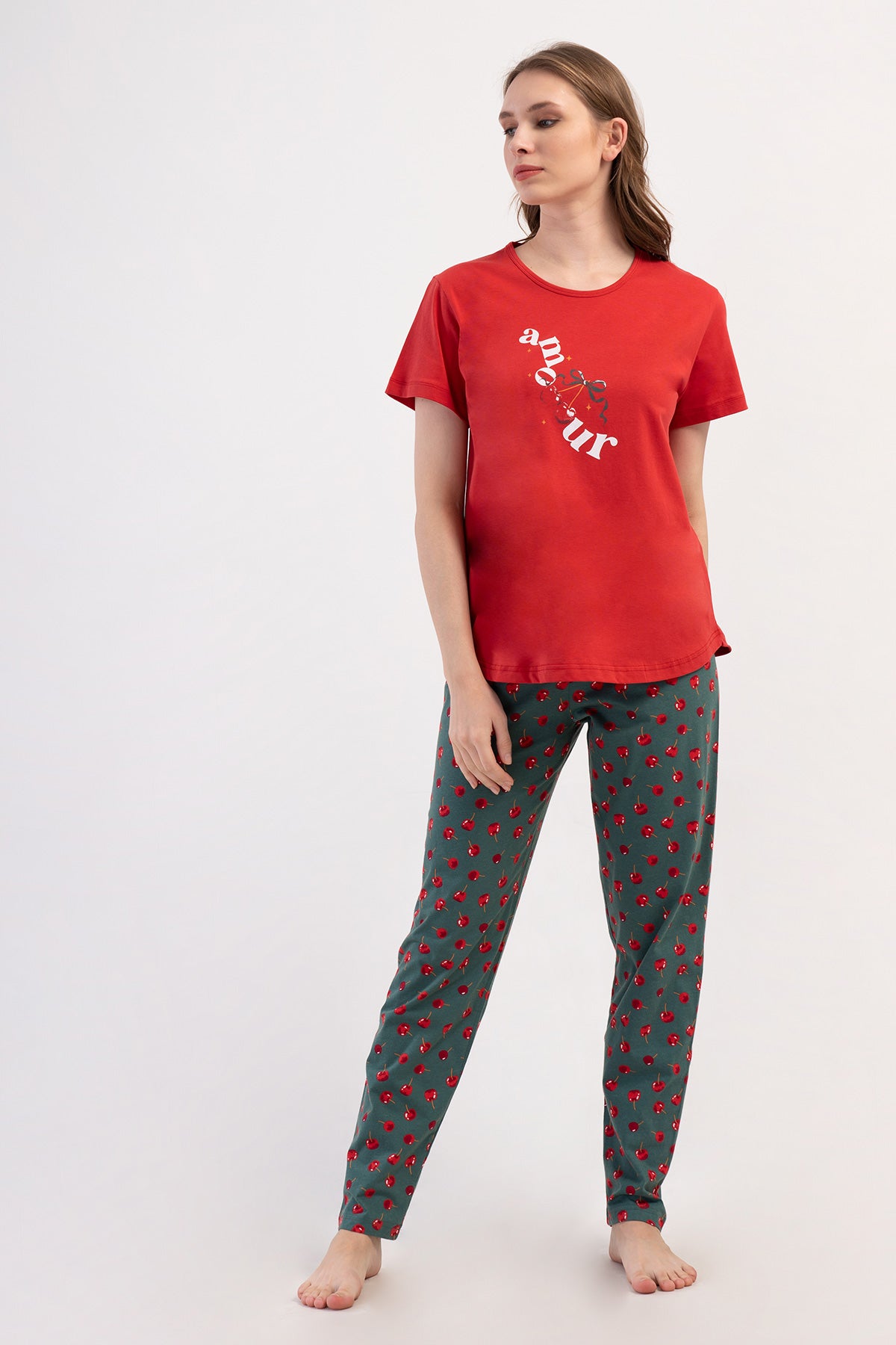 KADIN P.SUPREM BATTAL XXL O YAKA KISA KOL ETEGI OVAL PIJAMA TAKIM - YENI KIRMIZI