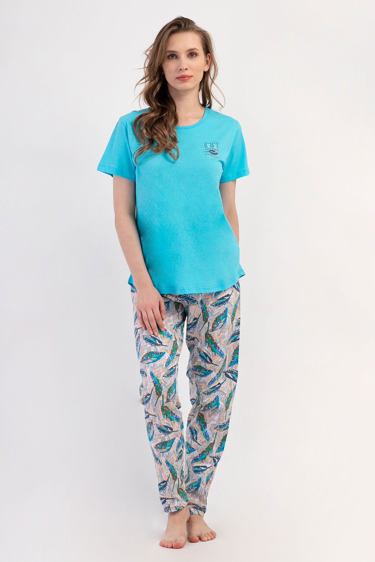 KADIN P.SUPREM XXL O YAKA KISA KOL ETEGI OVAL PIJAMA TAKIM - MINT