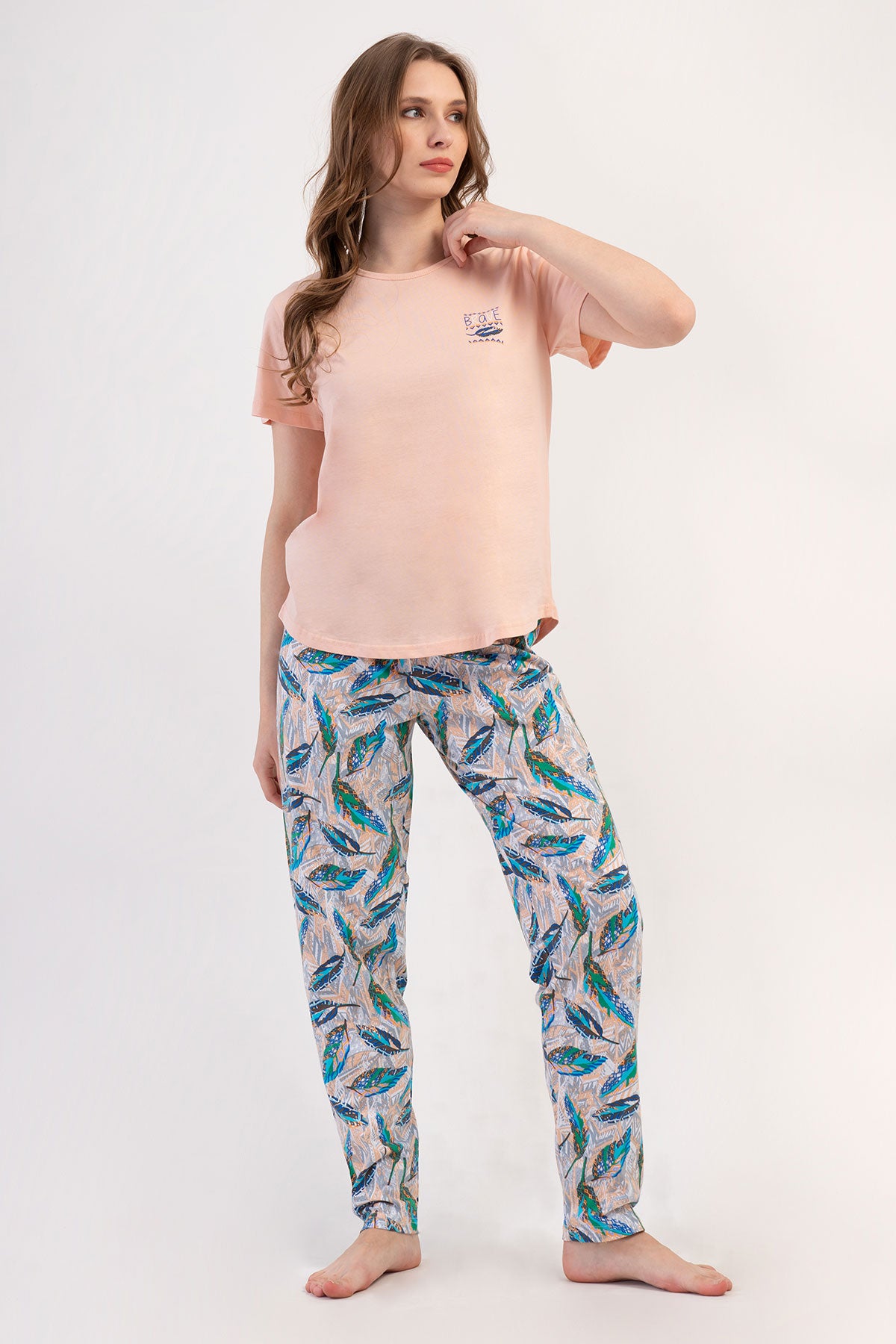 KADIN P.SUPREM XXL O YAKA KISA KOL ETEGI OVAL PIJAMA TAKIM - SOFT PINK