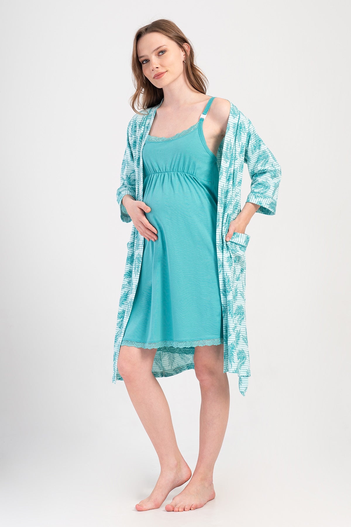 KADIN P.SUPREM IP ASKILI HAMILE TUNIK 3/4 KOL SABAHLIK TAKIM