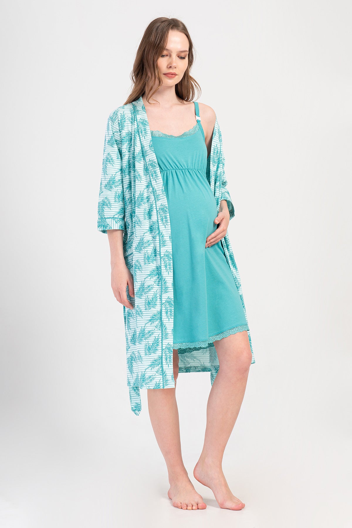 KADIN P.SUPREM IP ASKILI HAMILE TUNIK 3/4 KOL SABAHLIK TAKIM