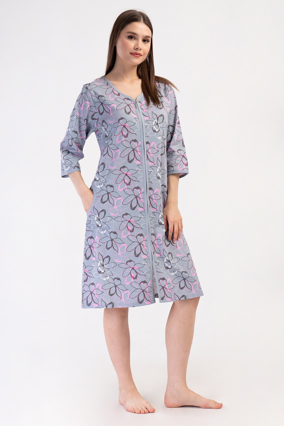 KADIN P.SUPREM XXL 3/4KOL FERMUARLI CEPLI EV ELBISESI