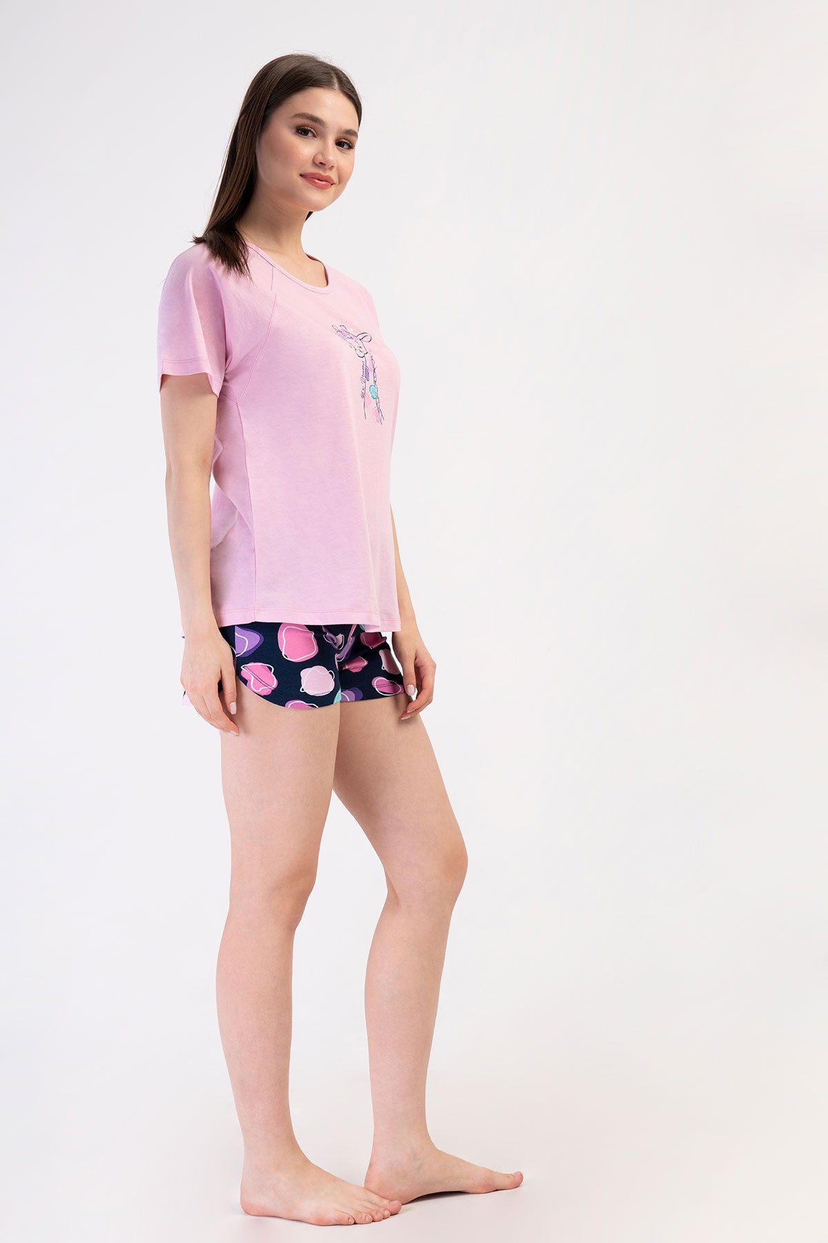 KADIN LYC SUPREM O YAKA REGLAN KISA KOL ETEGI OVAL SORT TAKIM - PEMBE