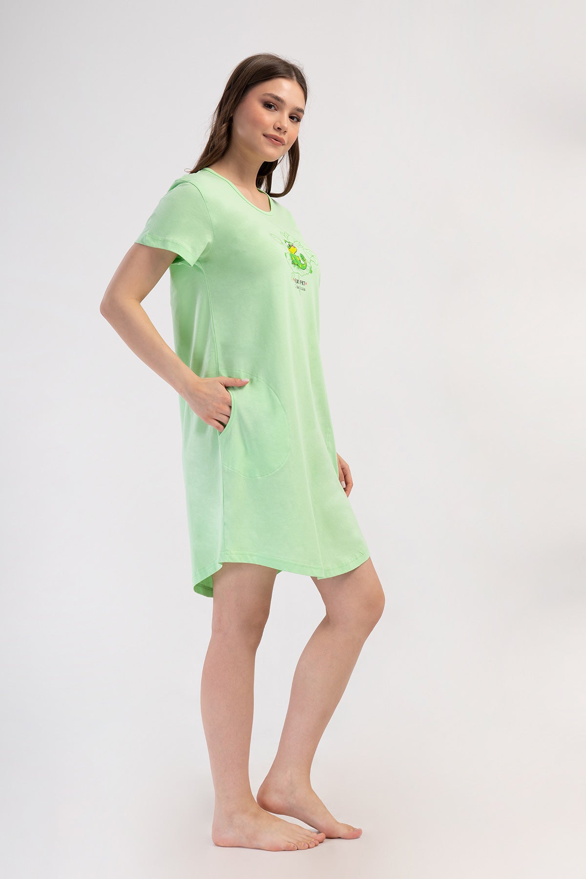 KADIN P.SUPREM O YAKA KISA KOL ETEGI OVAL CEPLI TUNIK - CELADONGREEN