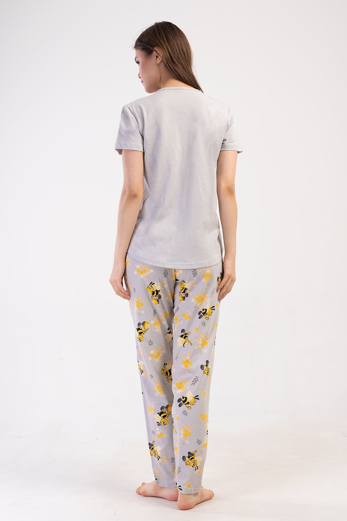 KADIN P.SUPREM O YAKA KISA KOL ETEGI OVAL PIJAMA TAKIM - GRI