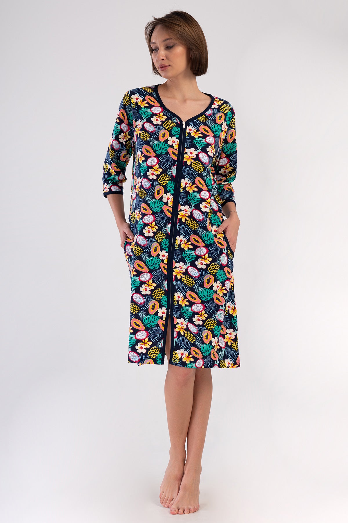 KADIN P.SUPREM BATTAL XXL 3/4KOL FERMUARLI CEPLI EV ELBISESI