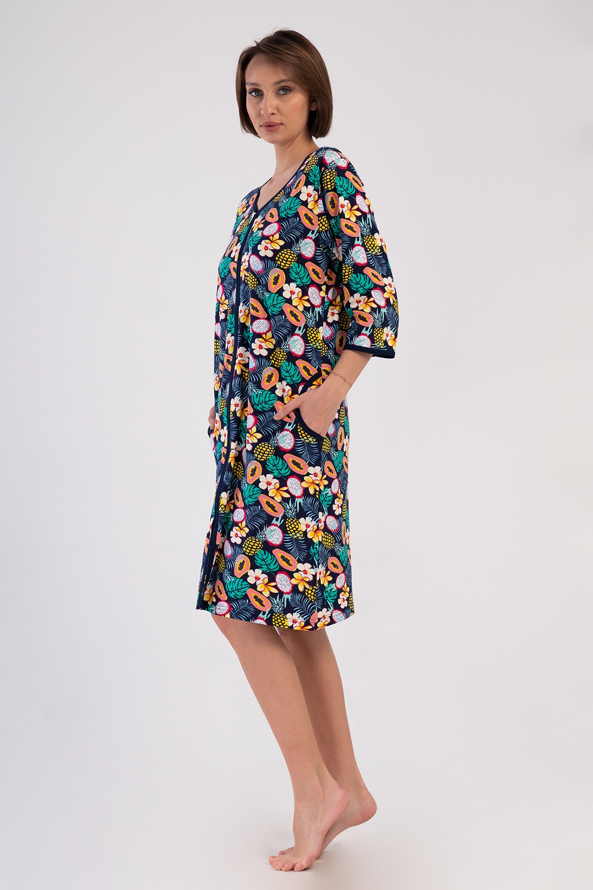 KADIN P.SUPREM BATTAL XXL 3/4KOL FERMUARLI CEPLI EV ELBISESI