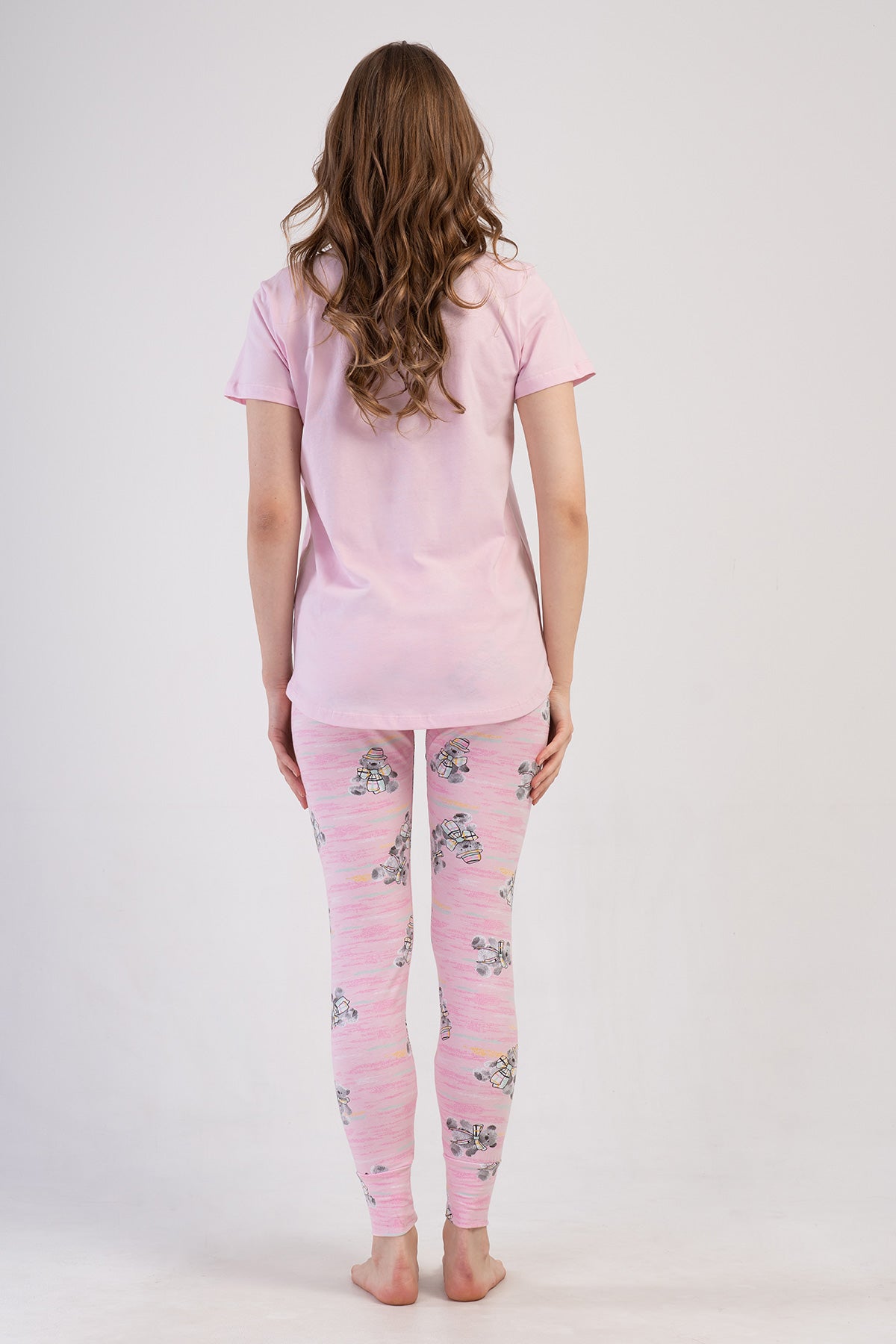 KADIN LYC SUPREM O YAKA KISA KOL BLUZU UZUN ETEGI OVAL MANSETLI TAYT PIJAMA TAKIM - PEMBE