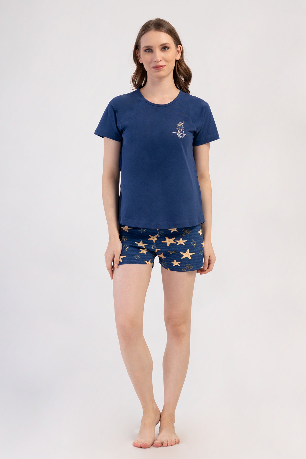 KADIN LYC SUPREM O YAKA REGLAN KISA KOL ETEGI OVAL SORT TAKIM - 1193INDIGO
