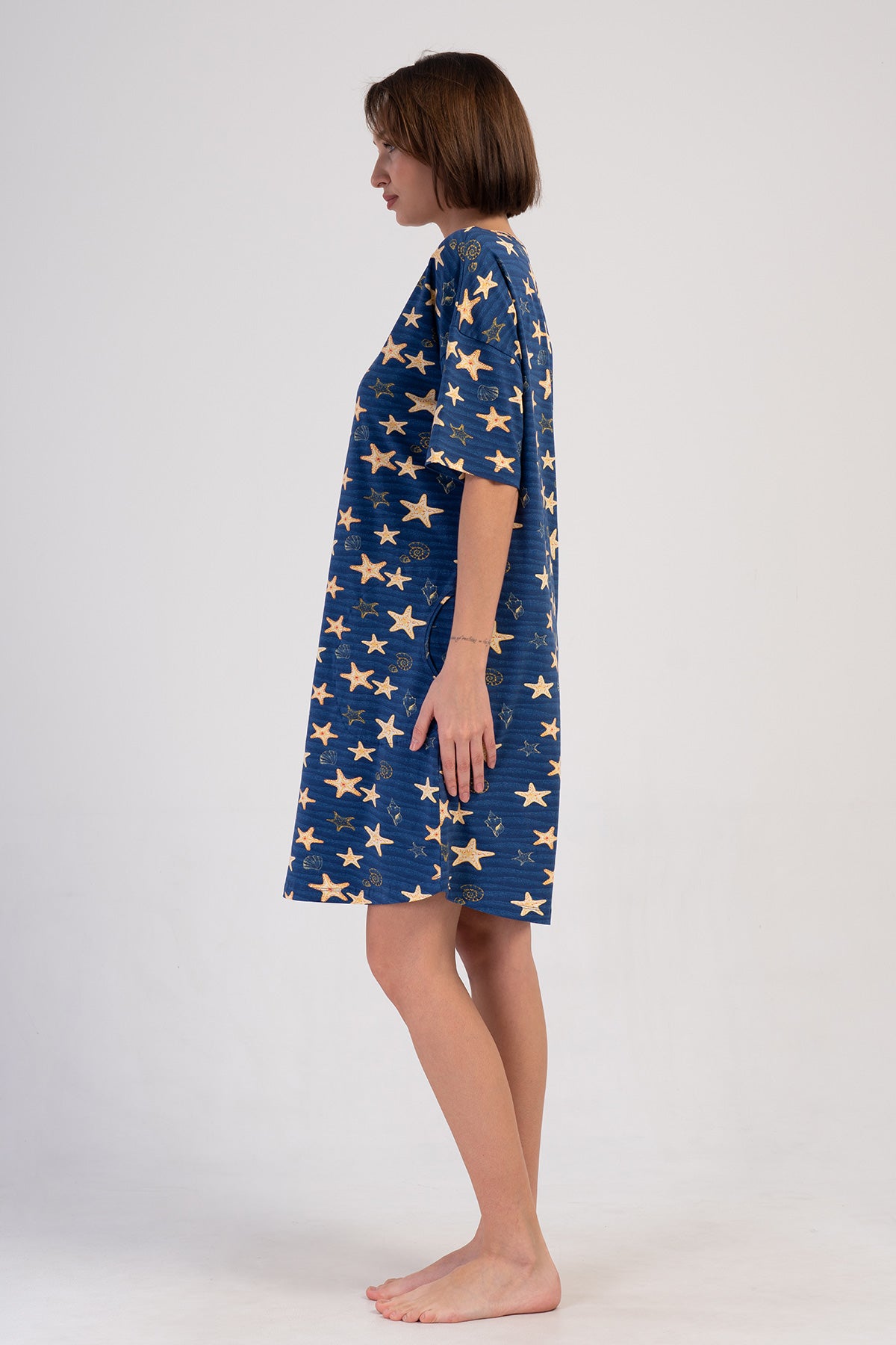 KADIN LYC SUPREM XXL O YAKA DUSUK OMUZLU KISA KOL ETEGI OVAL CEPLI TUNIK