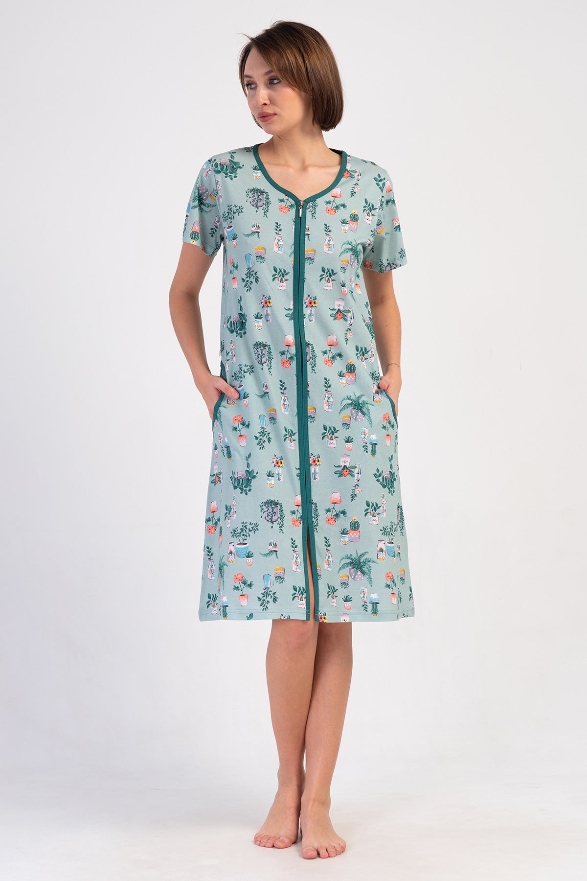 KADIN P.SUPREM KISA KOL FERMUARLI CEPLI EV ELBISESI