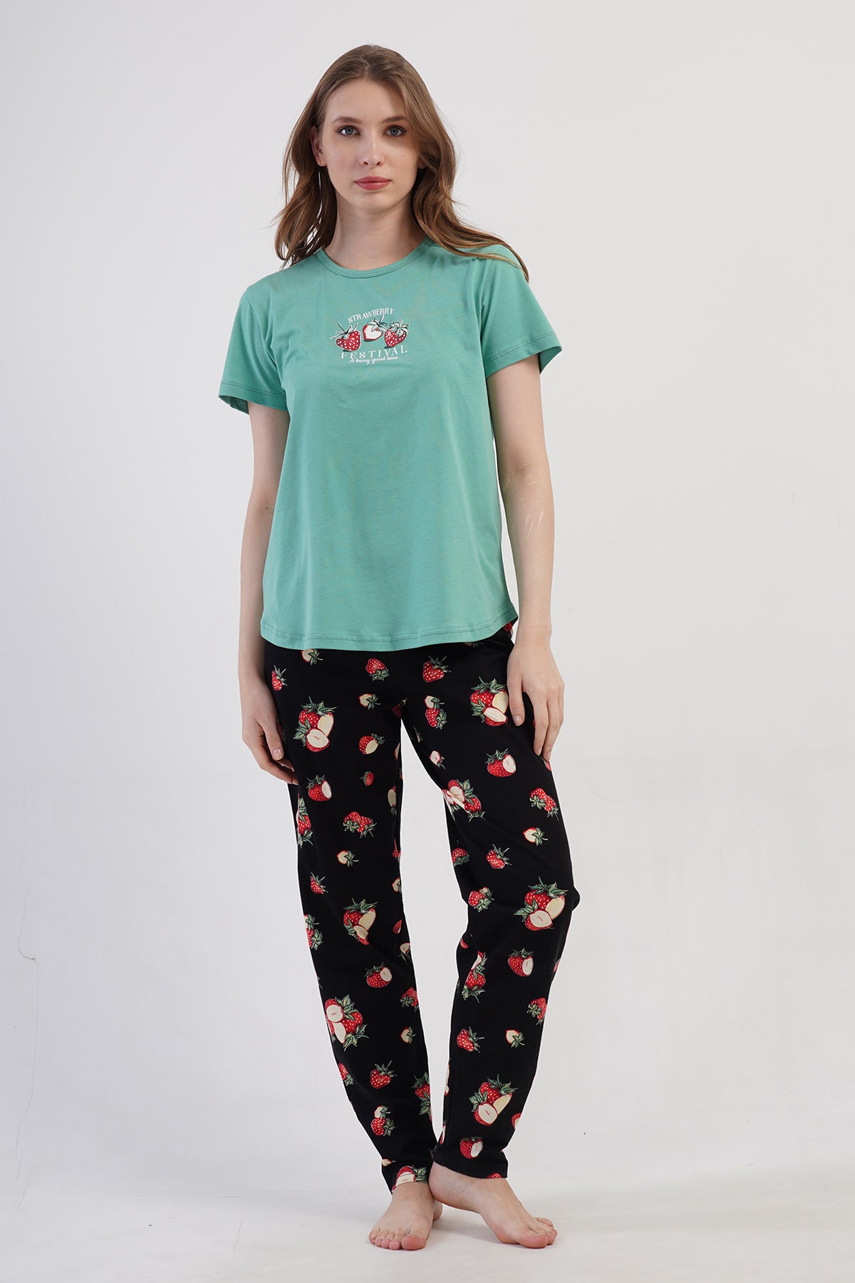 KADIN P.SUPREM XXL O YAKA KISA KOL ETEGI OVAL PIJAMA TAKIM - YESIL