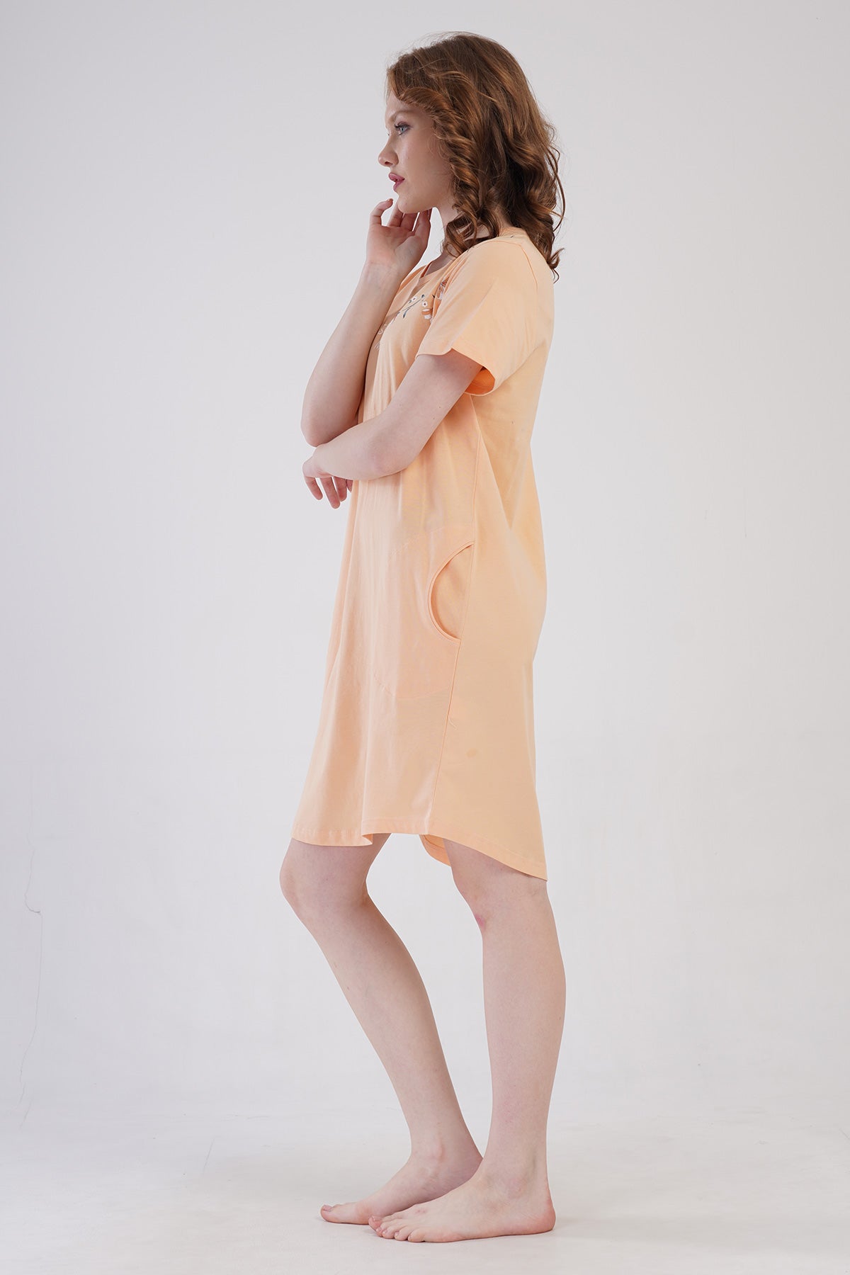 KADIN P.SUPREM XXL O YAKA KISA KOL ETEGI OVAL CEPLI TUNIK - SOFT PINK