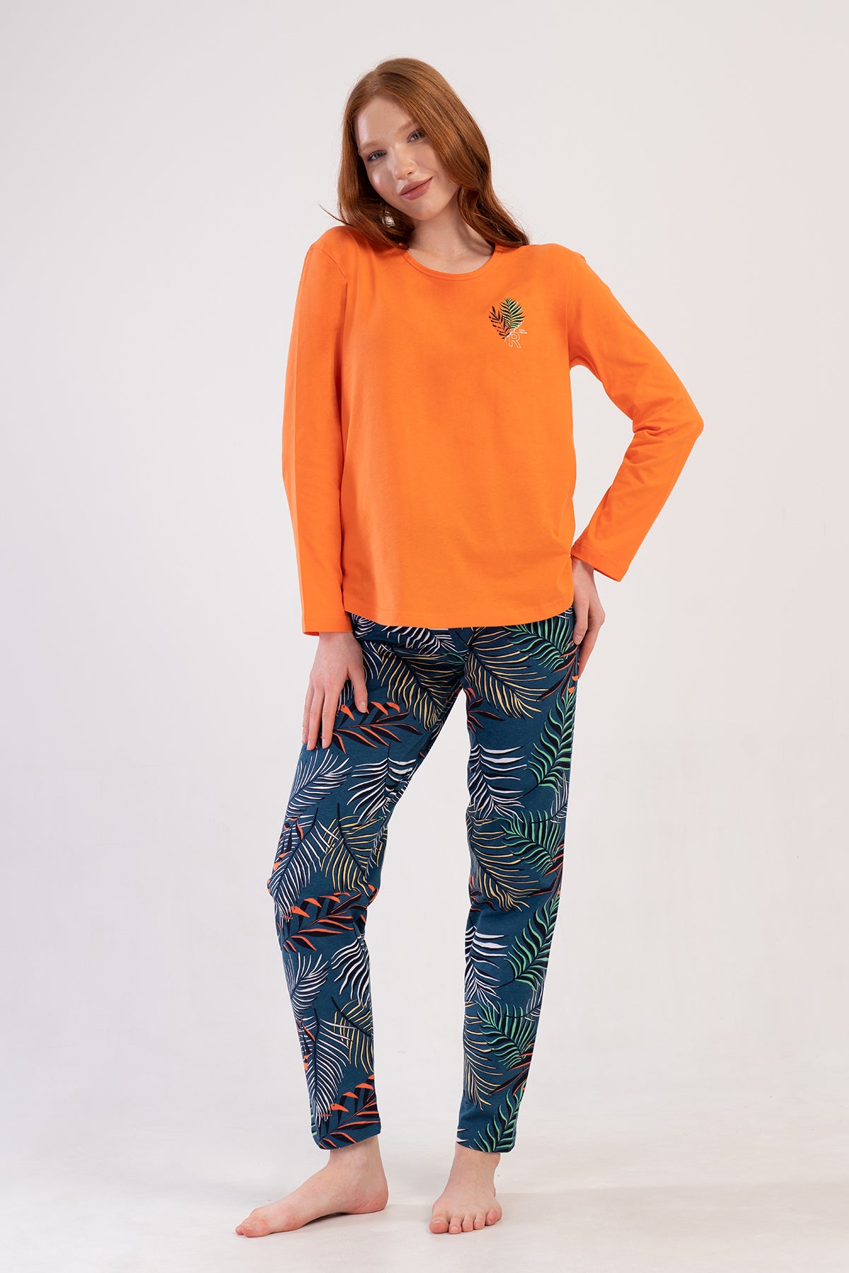 KADIN P.SUPREM O YAKA UZUN KOL ETEGI OVAL PIJAMA TAKIM - SOMON
