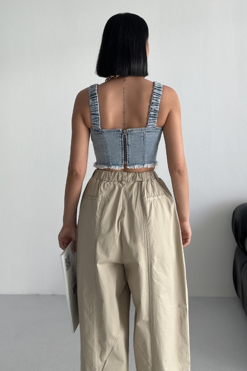 Askılı Fermuarlı Kot Büstiyer - Kar Yıkama Açık Mavi - (S-XL-6) - 2