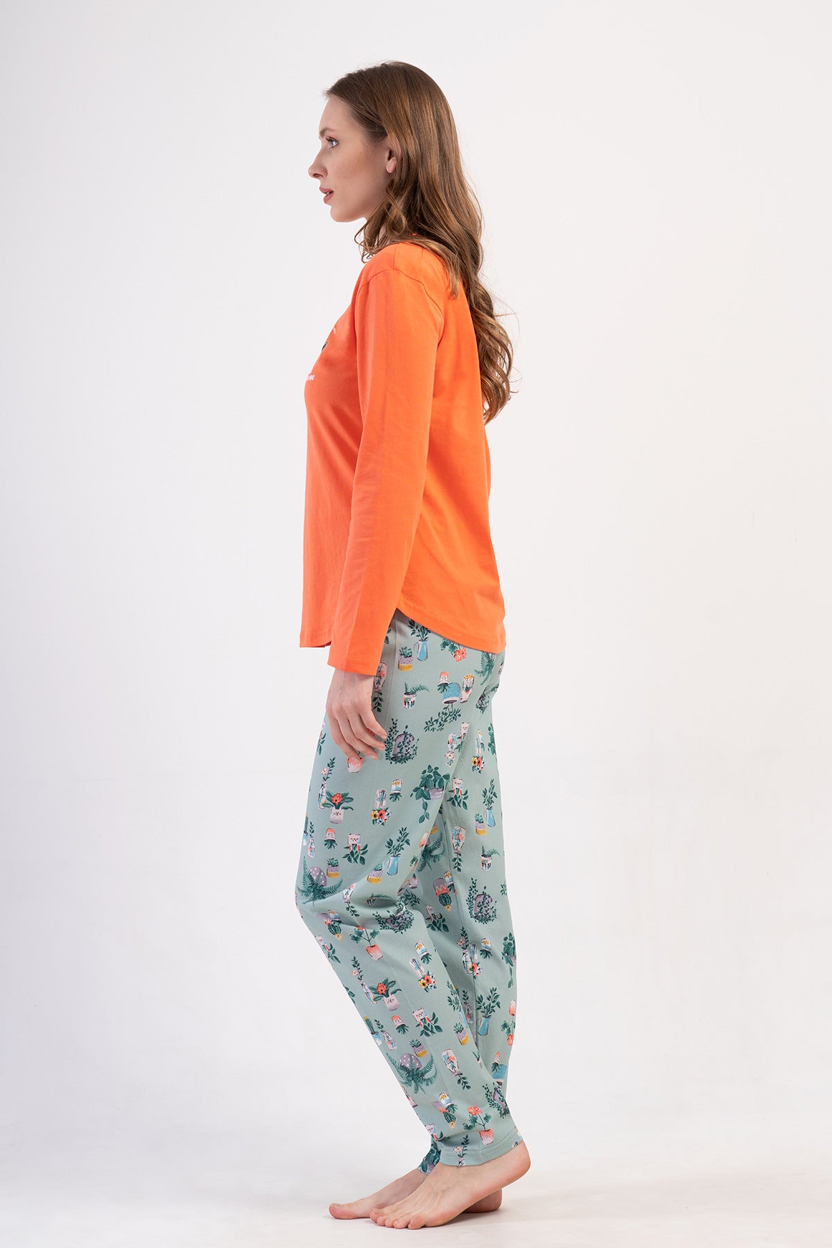 KADIN P.SUPREM O YAKA UZUN KOL ETEGI OVAL PIJAMA TAKIM - MERCAN