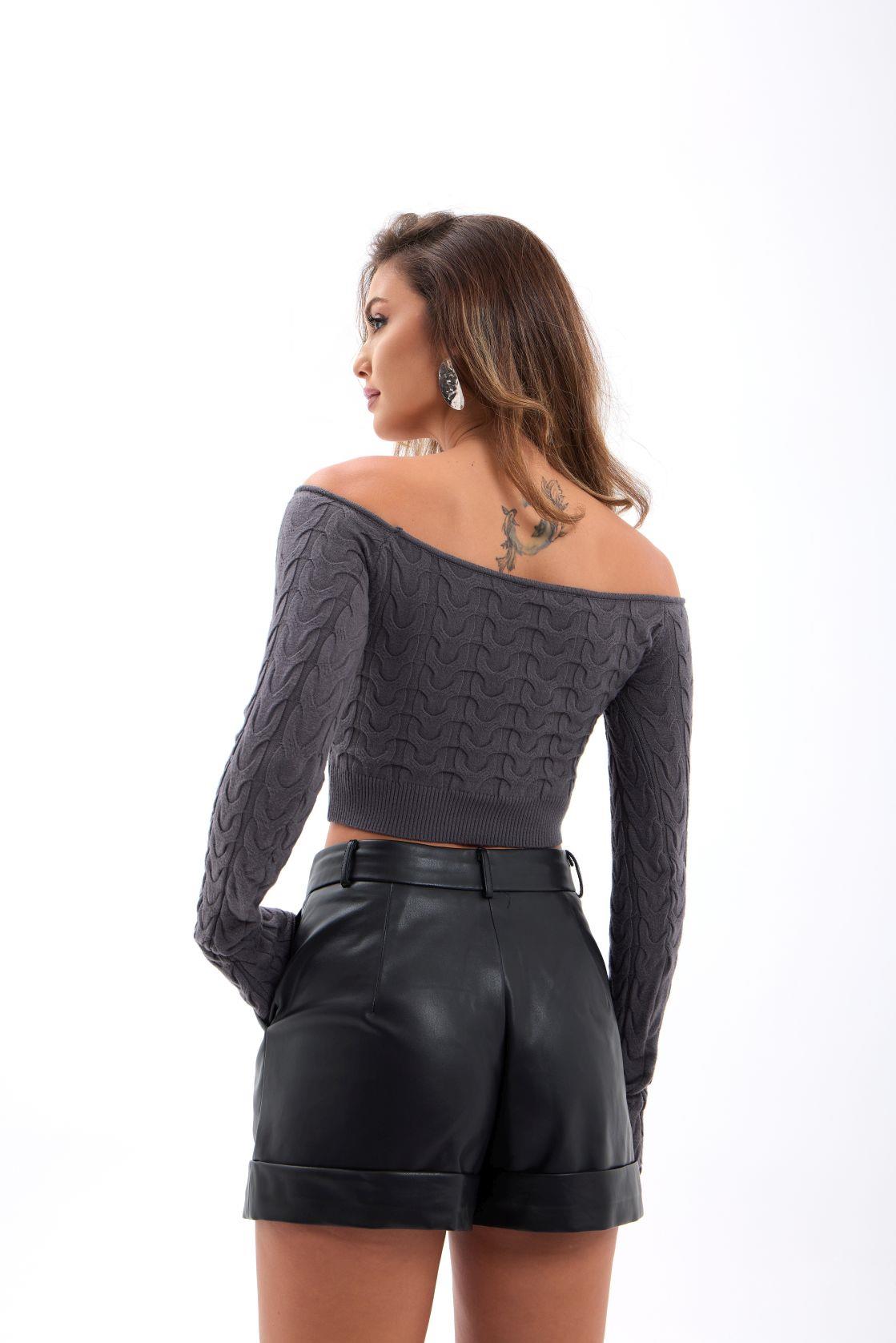42241 TRİKO KAYIK YAKA CROP-ANTRASİT