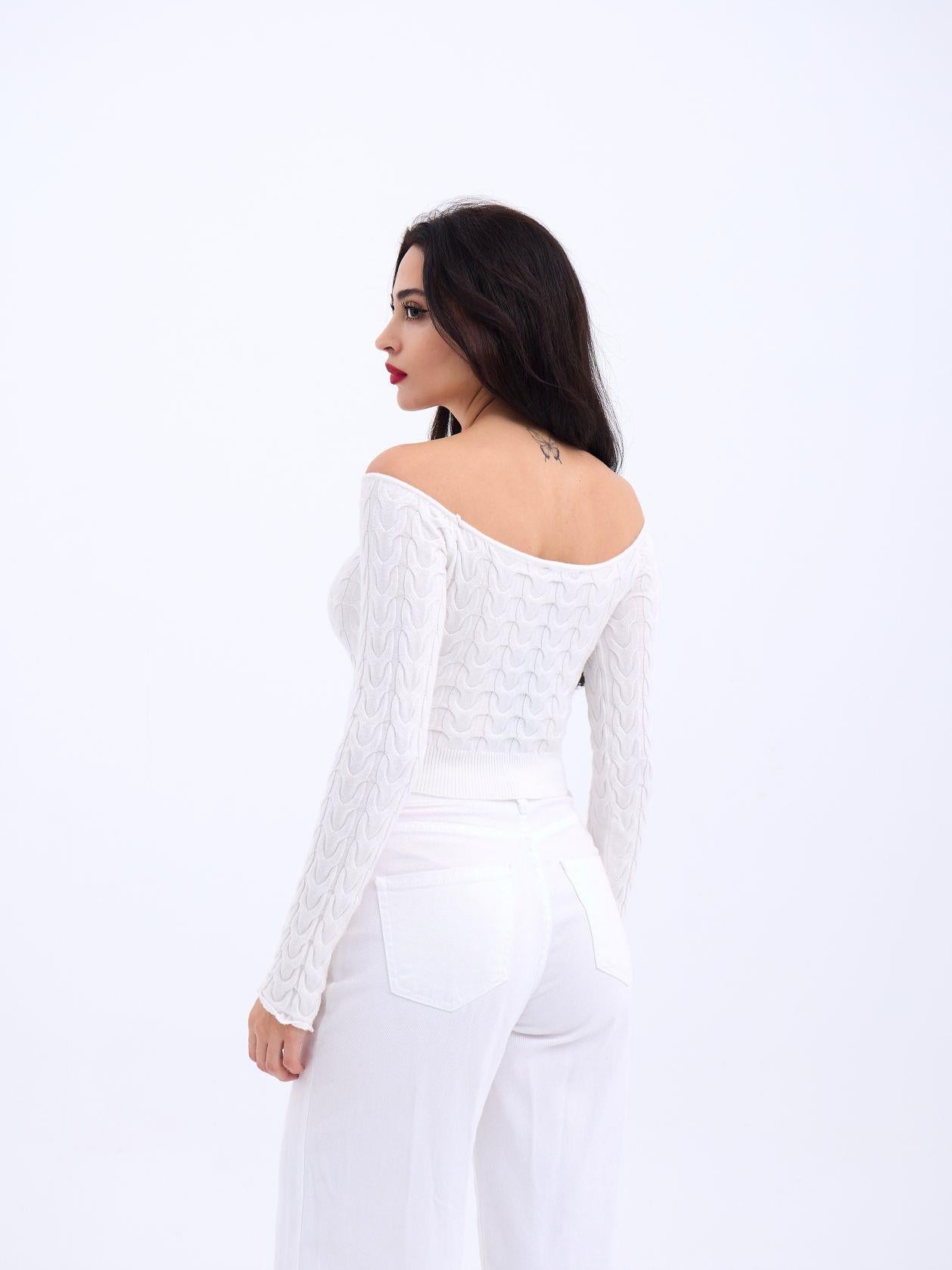 42241 TRİKO KAYIK YAKA CROP-EKRU