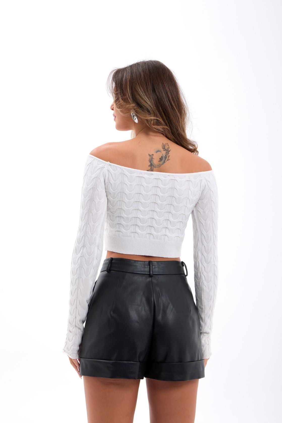 42241 TRİKO KAYIK YAKA CROP-EKRU