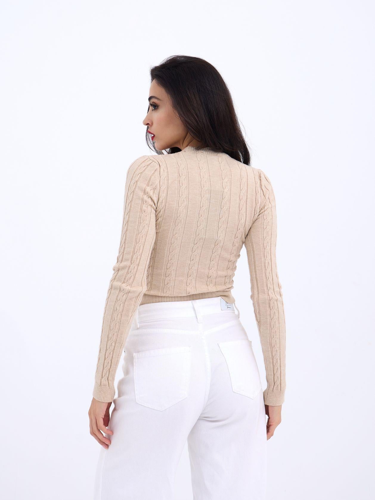 42491 TRİKO SAÇ ÖRGÜ CROP KAZAK-VİZON