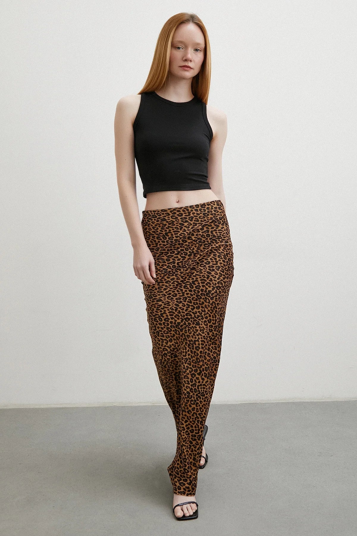 Leopar Desenli Verev Etek - Kahve