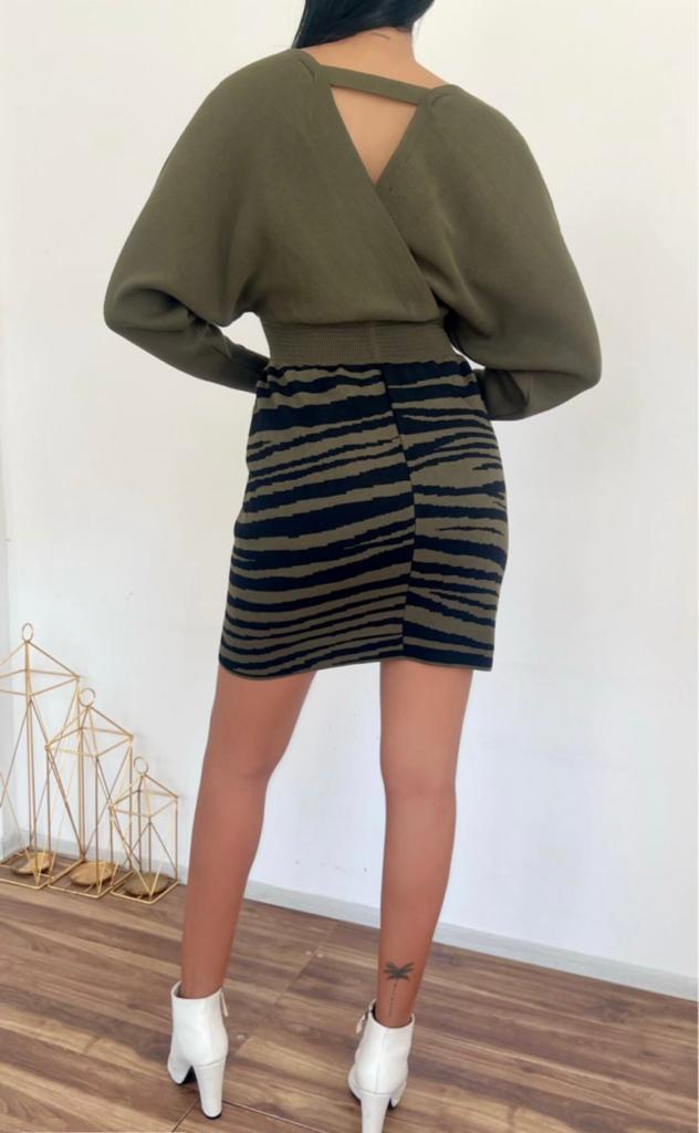 Zebra Desen Triko Elbise 841