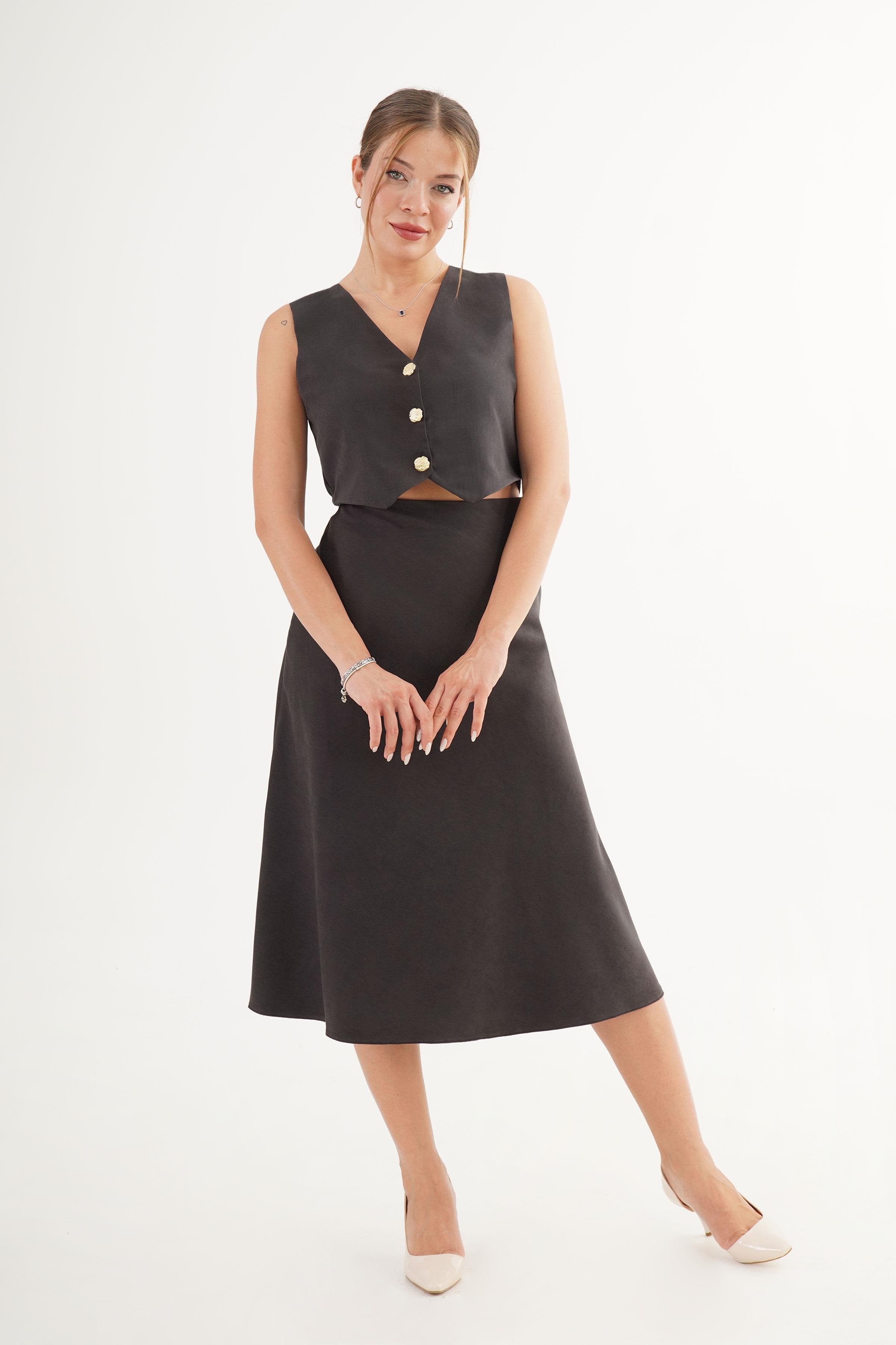 Premium Yelek Etek Siyah Süet Toptan İkili Takım Siyah STD