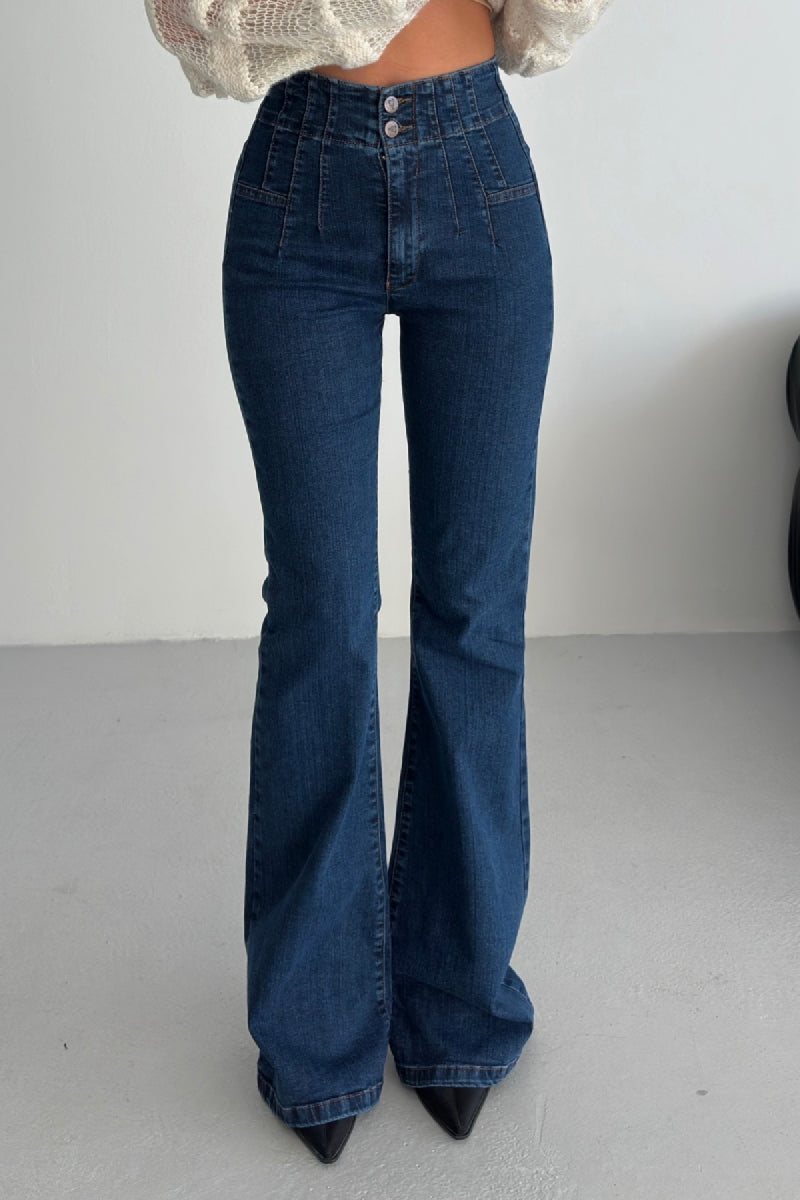 Pensli İspanyol Kot Pantolon 7021 - Düz Koyu Rins - (27-32) - 4