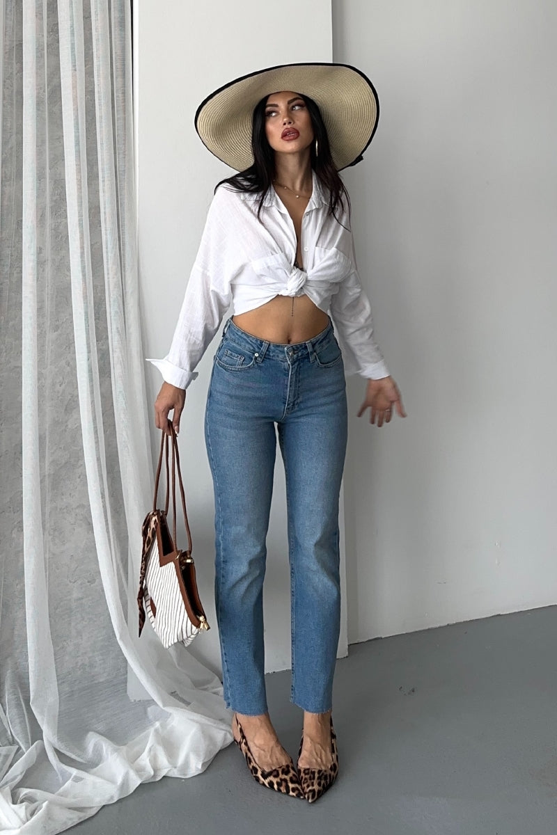 Mom Fit Kot Pantolon 7064 - Açık Mavi Kot - (26-31) - 4