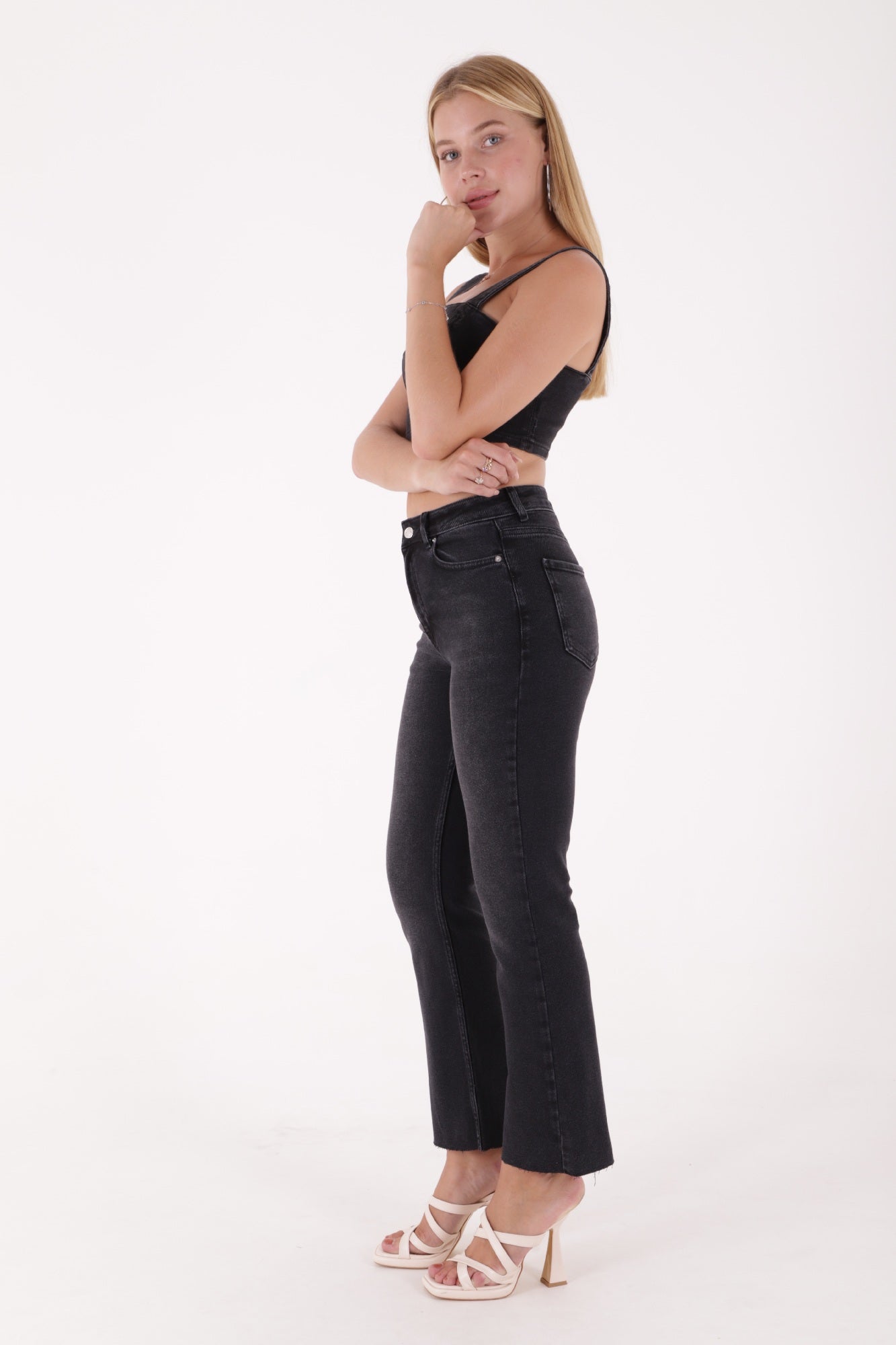İspanyol Mom Fit Kot Pantolon 1706 - Antrasit Kot - (26-31) - 4