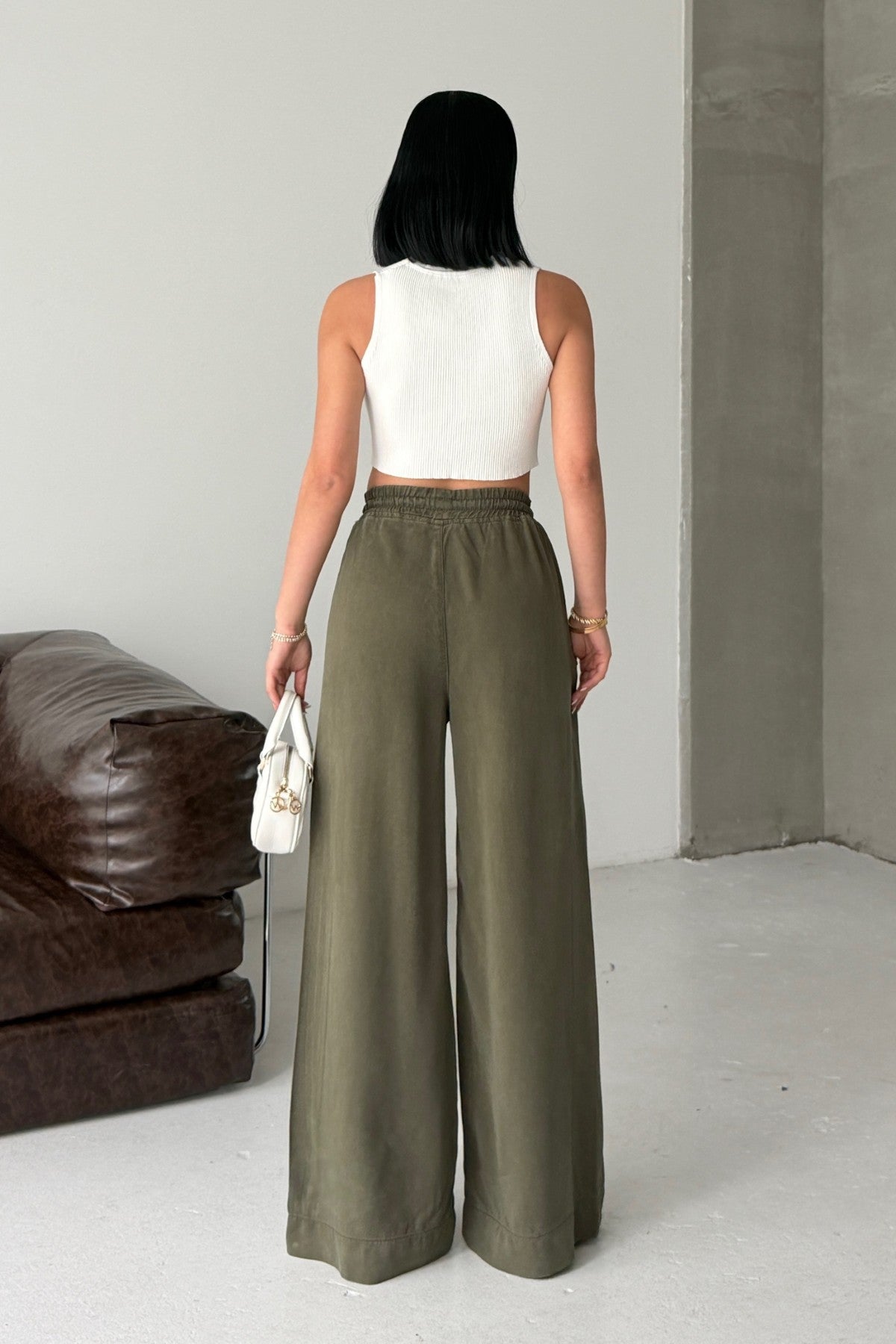 Lastikli Palazzo Pantolon 7150 - Haki - (36-42-4) - 4