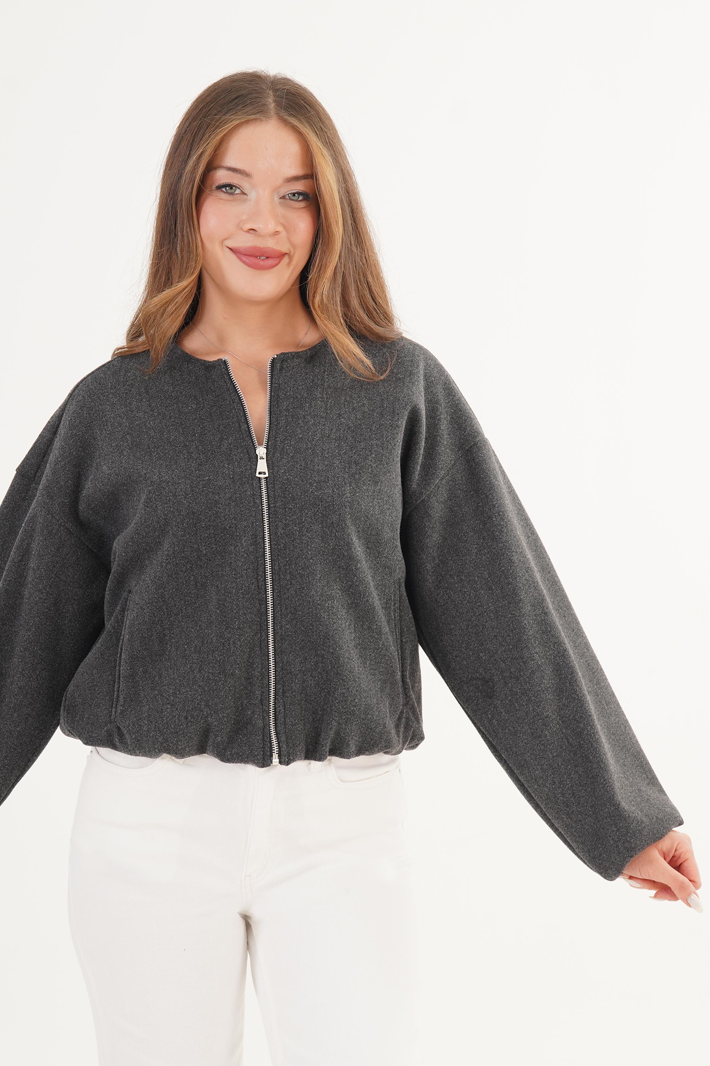 Fermuarlı İç Astarlı Bomber Antrasit Toptan Ceket