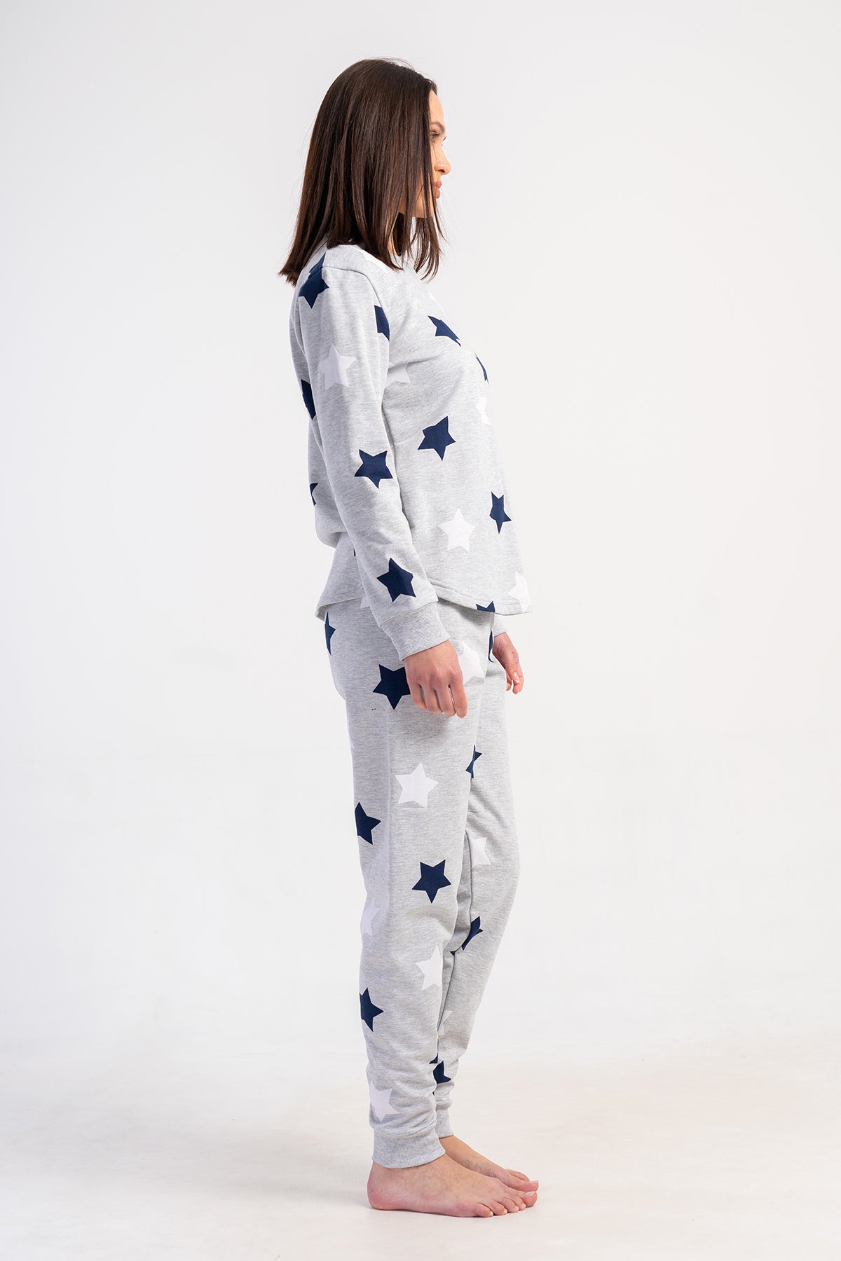 KADIN 2IPLIK O YAKA UZUN KOL ETEGI OVAL MANSETLI PIJAMA TAKIM