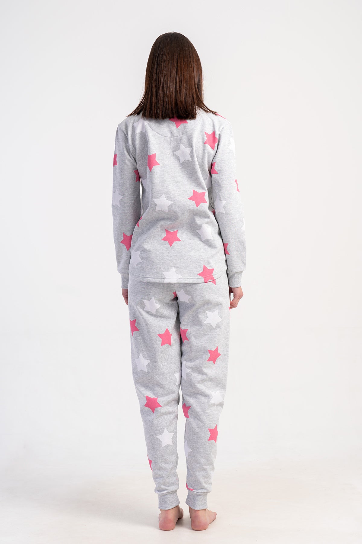 KADIN 2IPLIK XXL O YAKA UZUN KOL ETEGI OVAL MANSETLI PIJAMA TAKIM - PEMBE