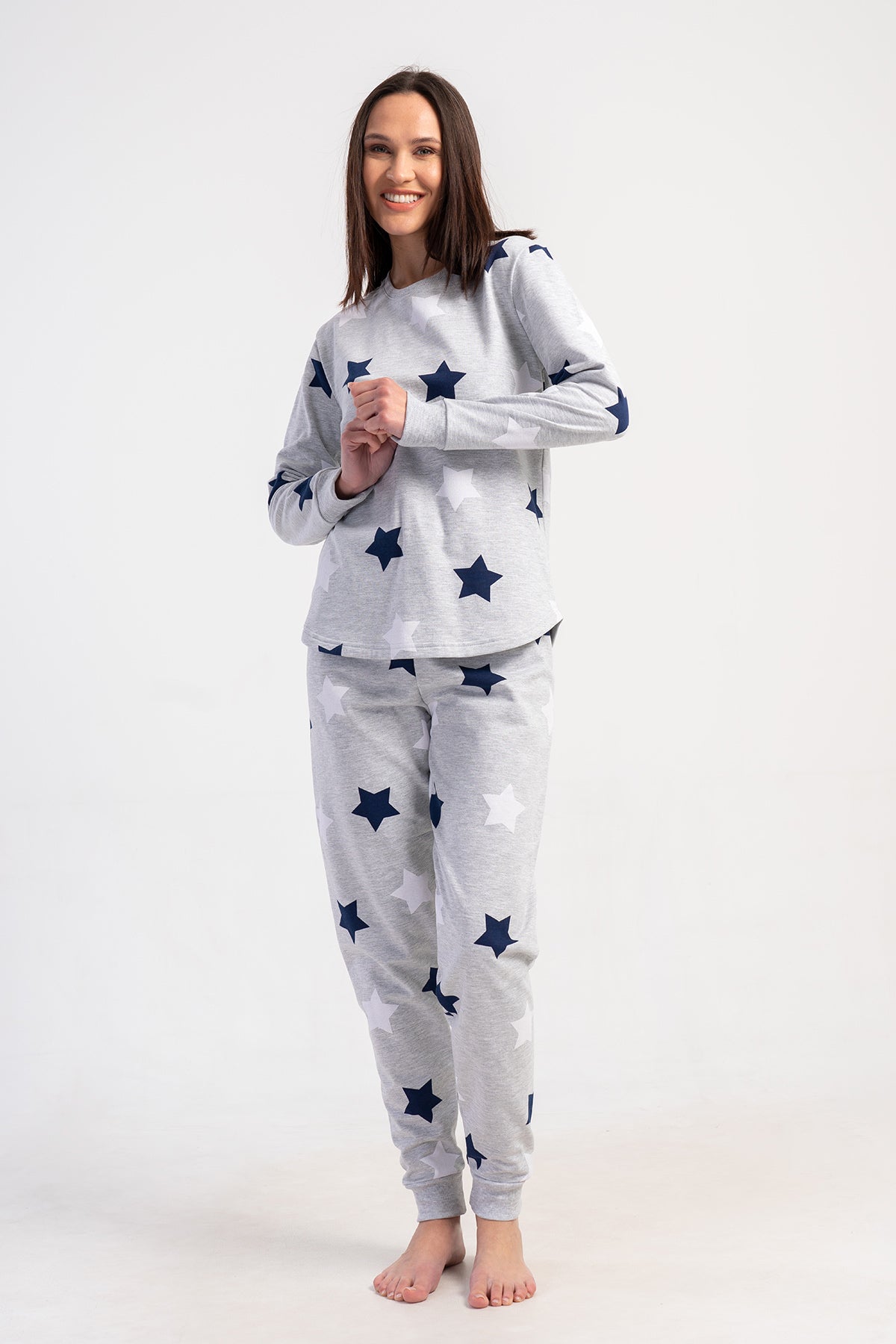 KADIN 2IPLIK XXL O YAKA UZUN KOL ETEGI OVAL MANSETLI PIJAMA TAKIM - PEMBE
