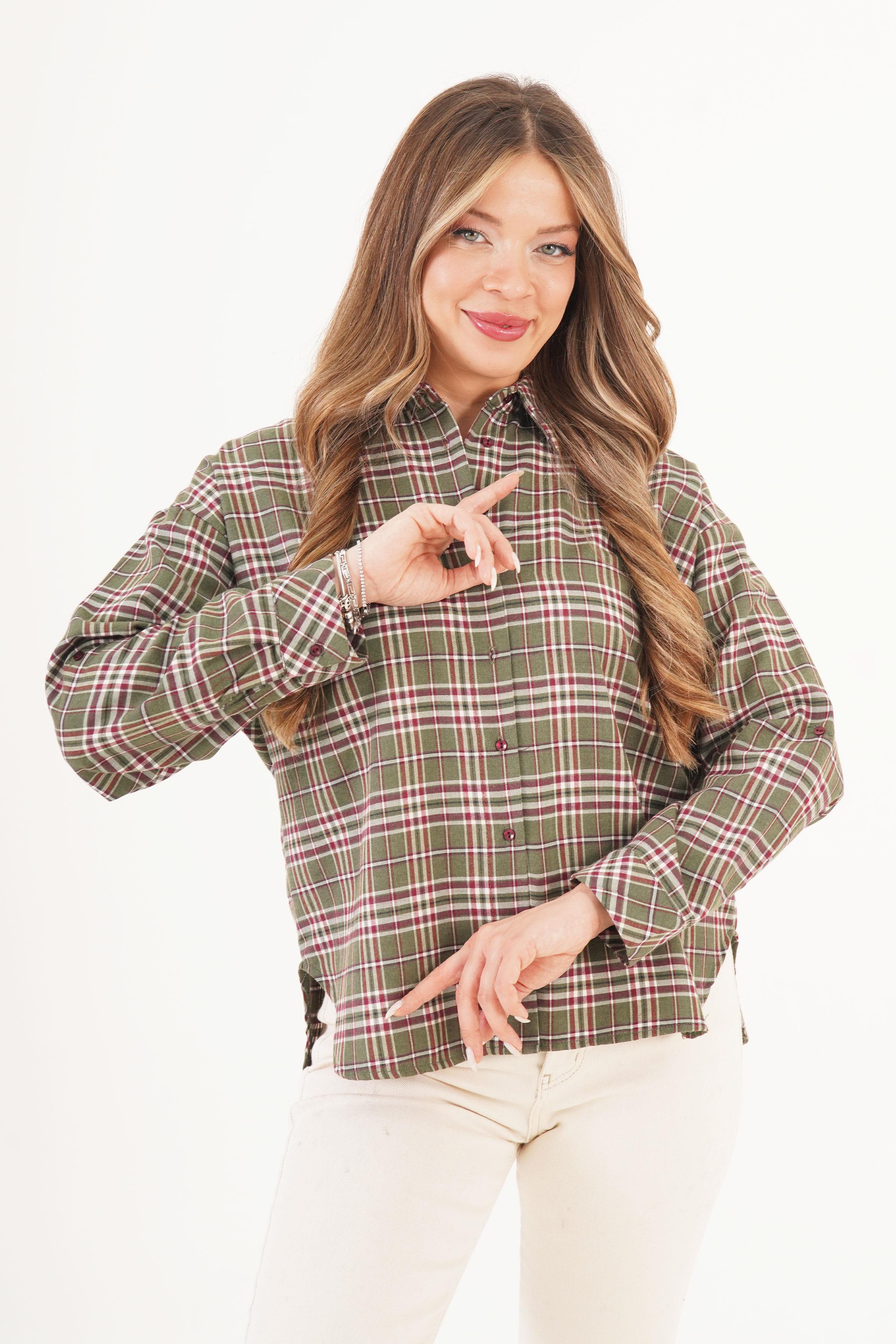 Ekose Desen Haki Toptan Oduncu Gömlek Haki S