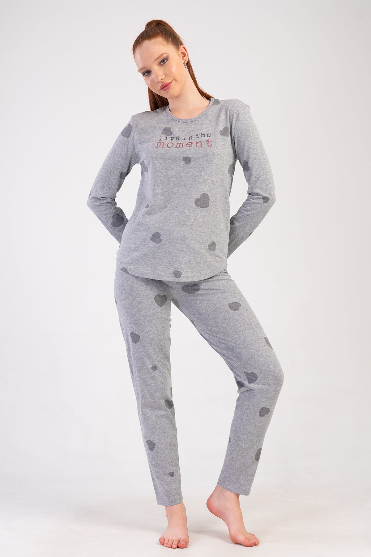 KADIN P.SUPREM O YAKA UZUN KOL ETEGI OVAL PIJAMA TAKIM - GRAY MELANGE