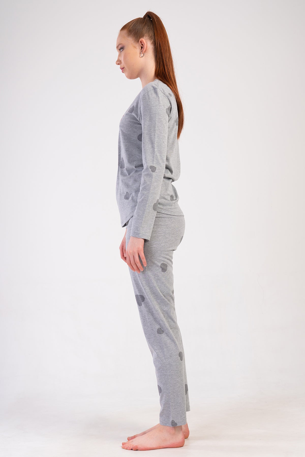 KADIN P.SUPREM O YAKA UZUN KOL ETEGI OVAL PIJAMA TAKIM - GRAY MELANGE
