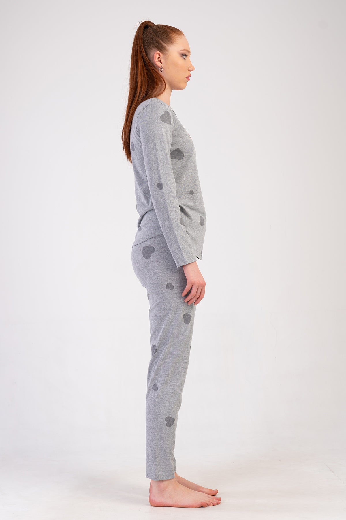 KADIN P.SUPREM O YAKA UZUN KOL ETEGI OVAL PIJAMA TAKIM - GRAY MELANGE