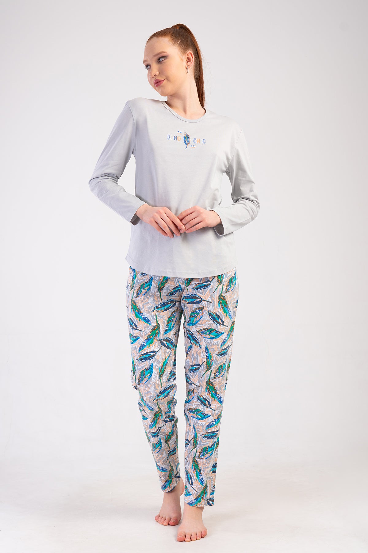 KADIN P.SUPREM XXL O YAKA UZUN KOL ETEGI OVAL PIJAMA TAKIM - TAS