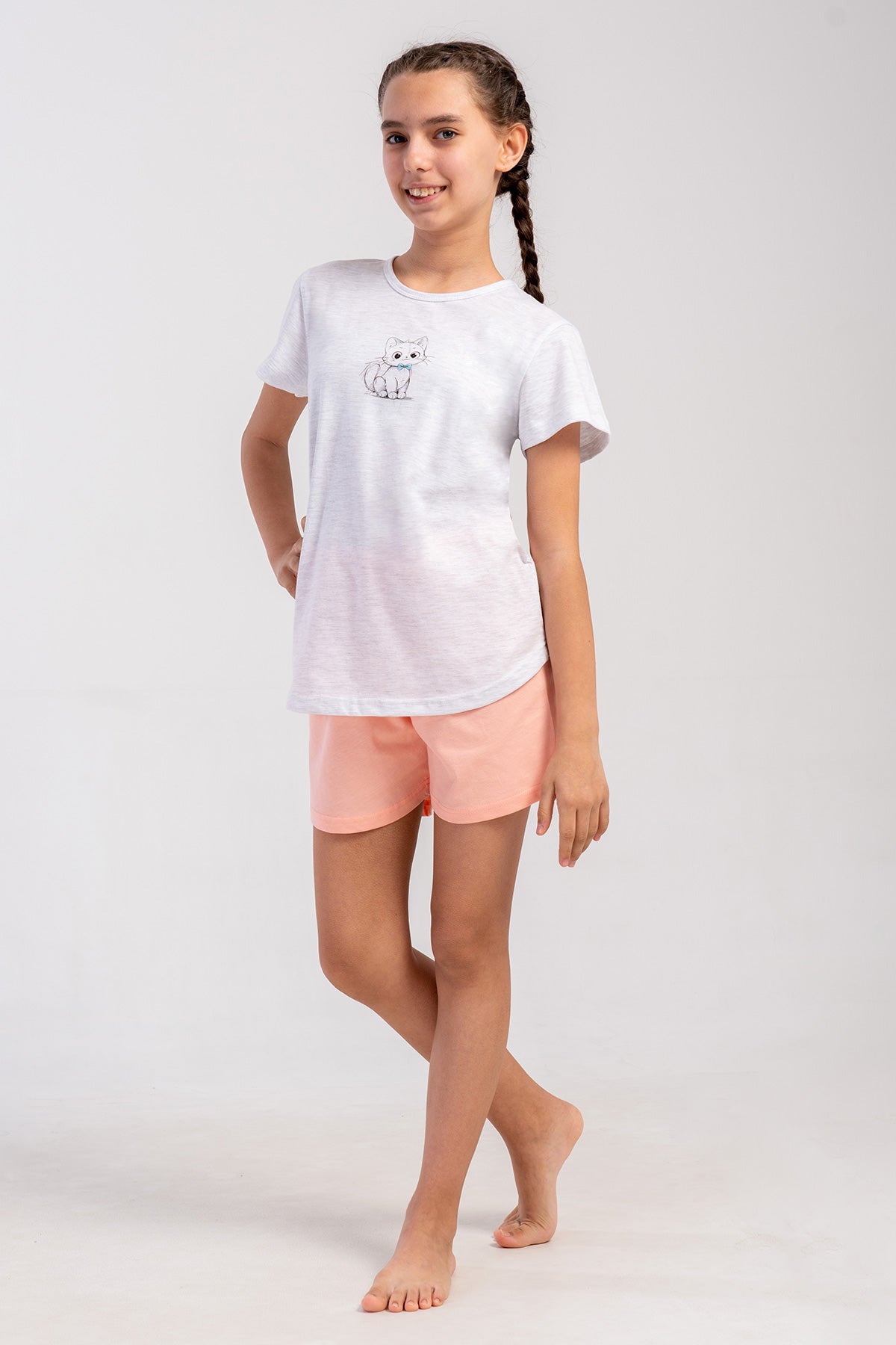 KIZ COCUK P.SUPREM O YAKA KISA KOL ETEGI OVAL SORT TAKIM(1-2/7-8) - SOFT PINK