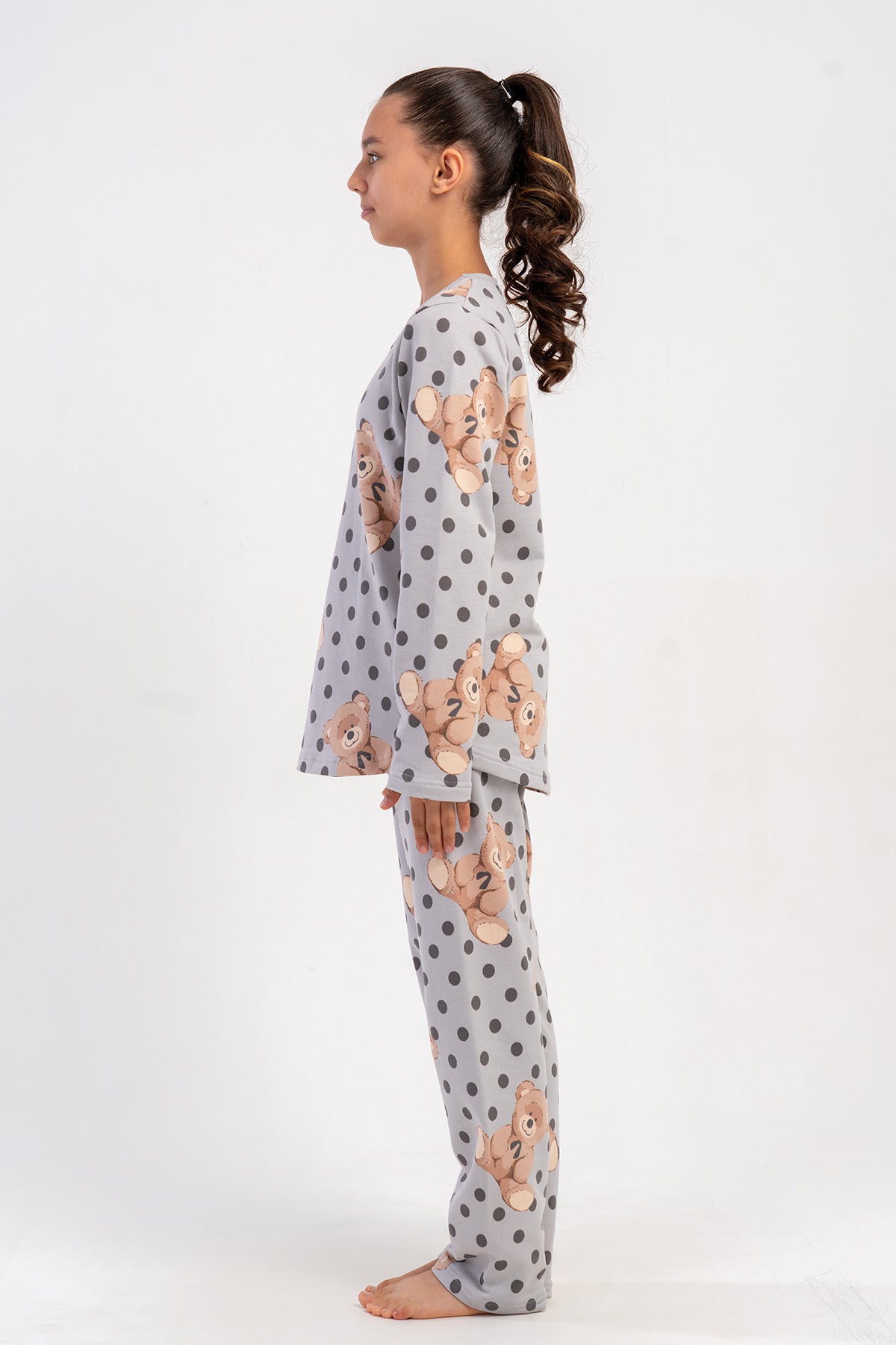 KIZ COCUK 2IPLIK O YAKA UZUN KOL ETEGI OVAL PIJAMA TAKIM(7-8/13-14) - GRI