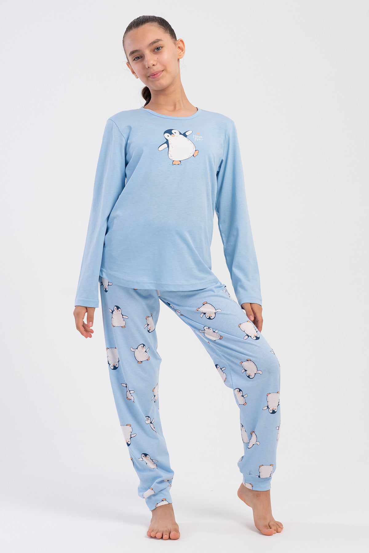 KIZ COCUK P.SUPREM O YAKA UZUN KOL ETEGI OVAL MANSETLI PIJAMA TAKIM(7/8-13/14) - MAVI