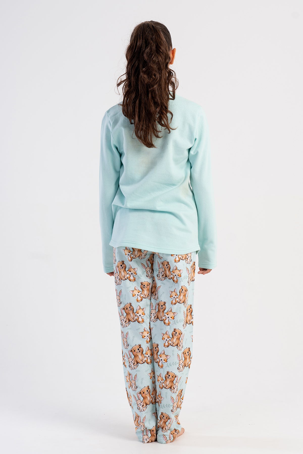 KIZ COCUK 2IPLIK O YAKA UZUN KOL ETEGI OVAL PIJAMA TAKIM(7-8/13-14) - A.YESIL