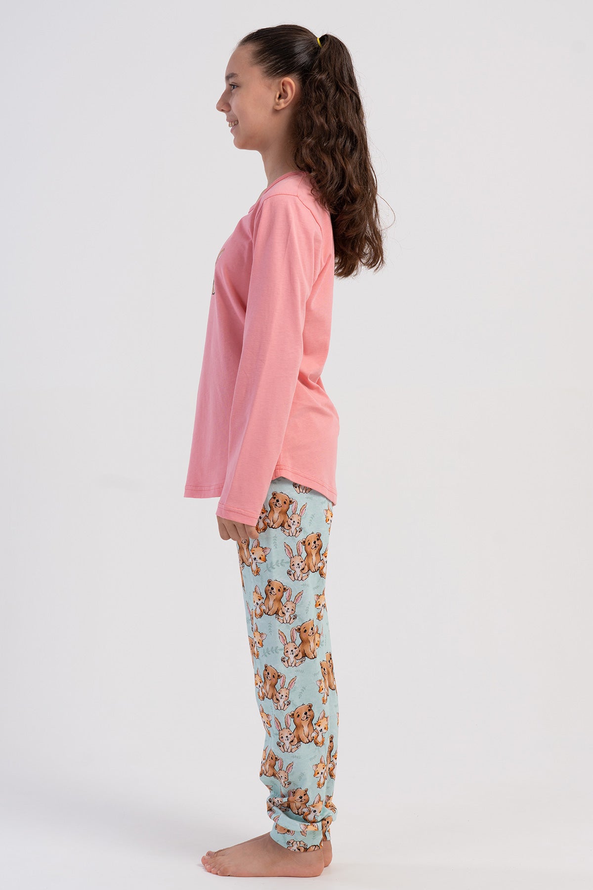 KIZ COCUK P.SUPREM O YAKA UZUN KOL ETEGI OVAL MANSETLI PIJAMA TAKIM(7-8/13-14) - PEMBE