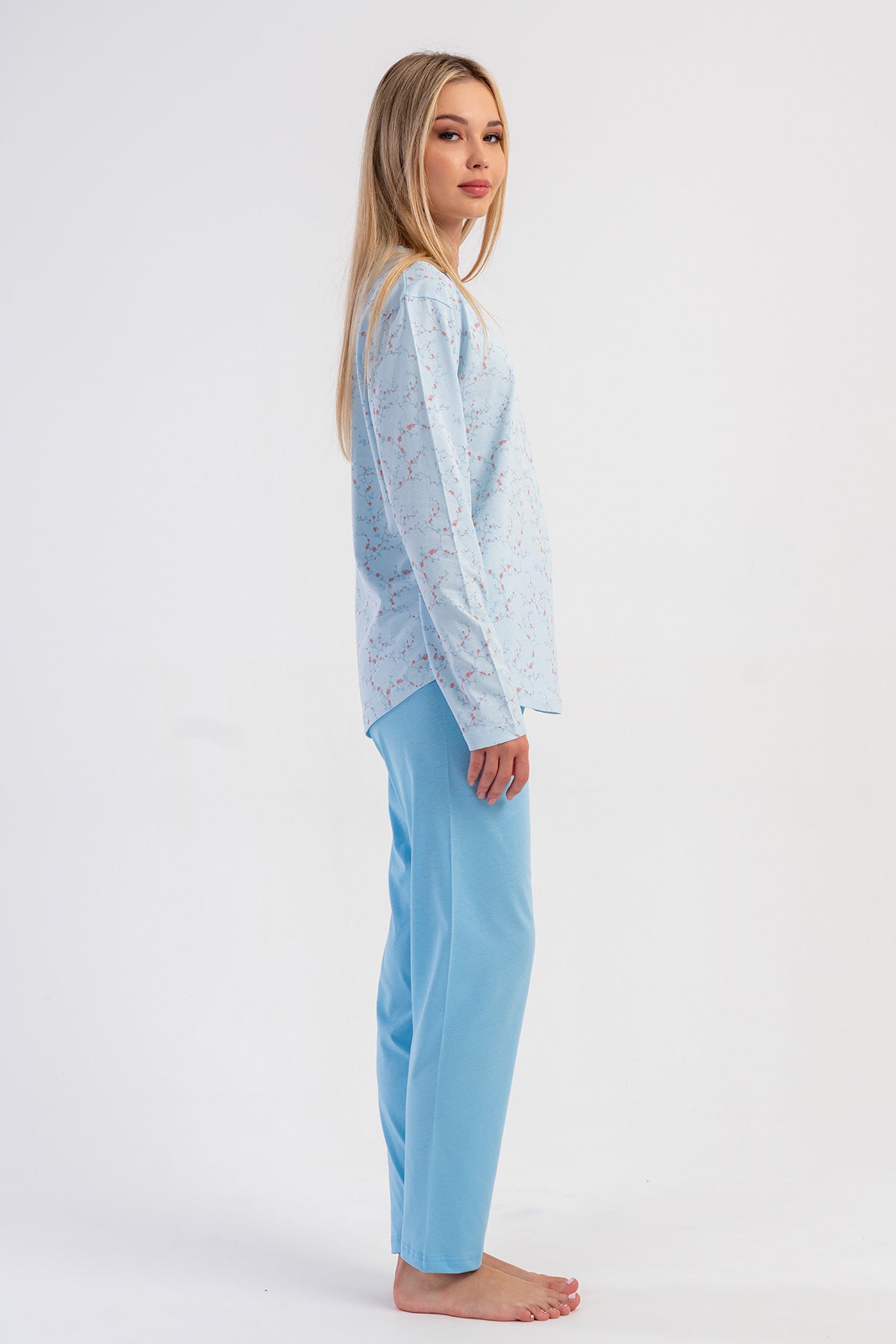 KADIN P.SUPREM O YAKA UZUN KOL ETEGI OVAL PIJAMA TAKIM - MAVI