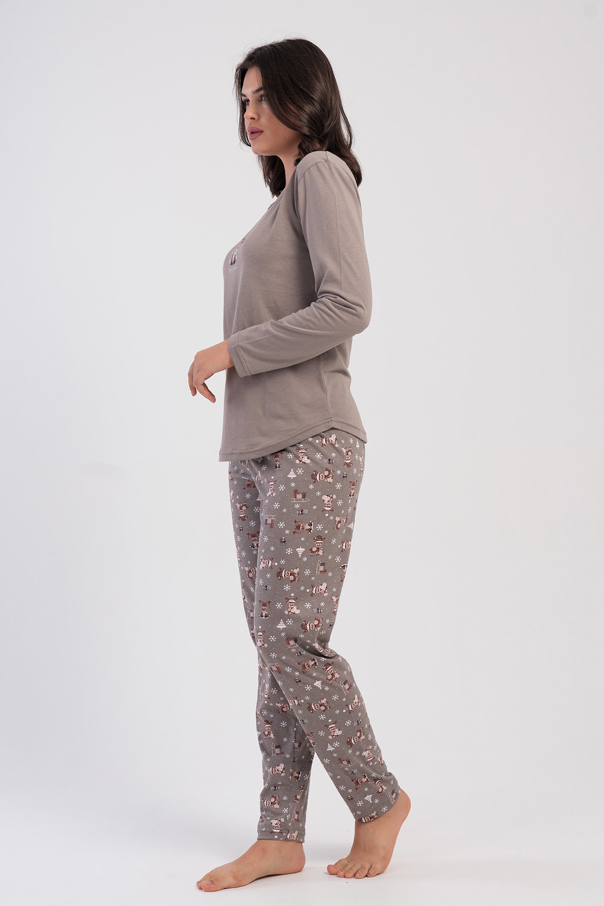 KADIN P.SUPREM XXL O YAKA UZUN KOL ETEGI OVAL PIJAMA TAKIM - BEJ