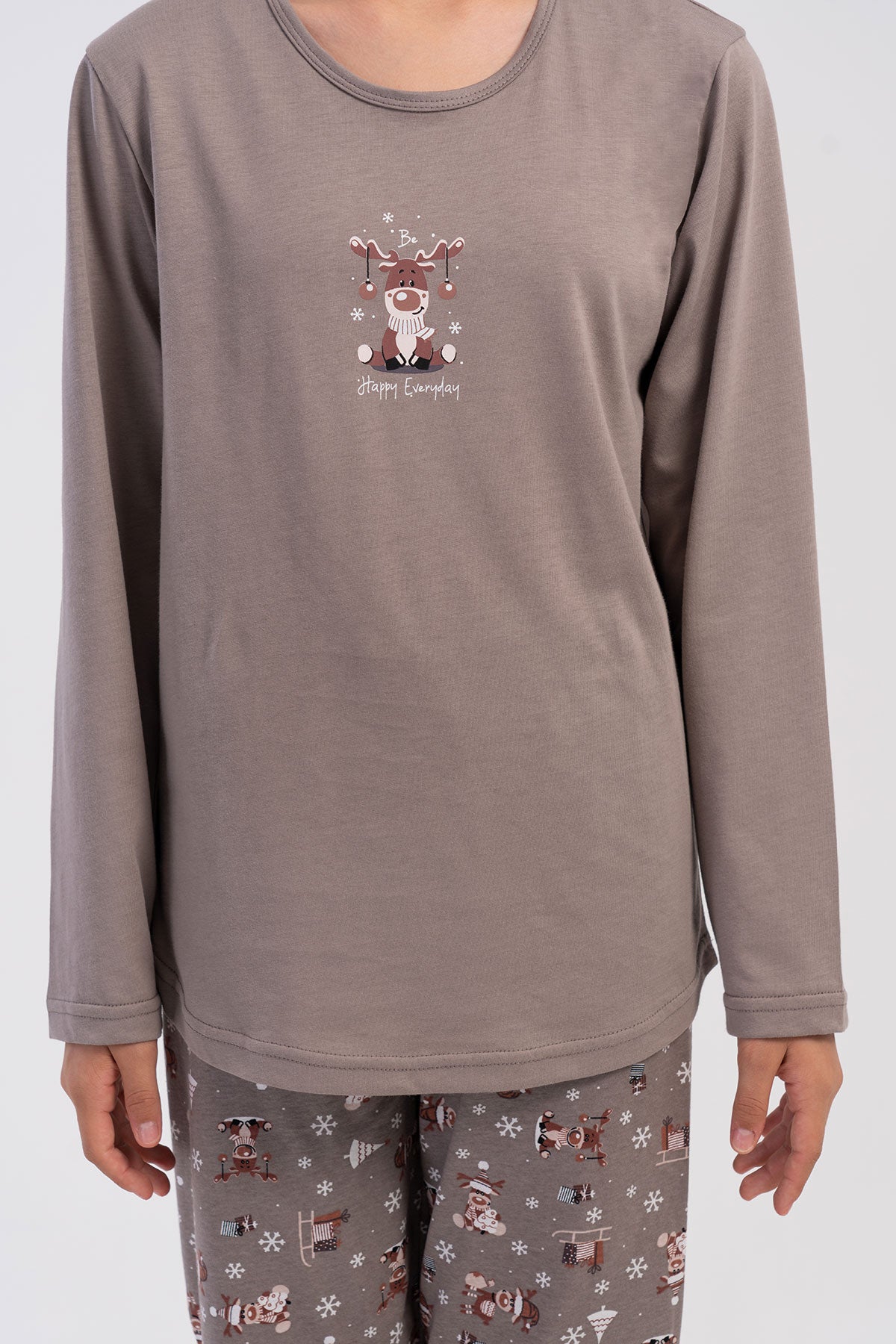 KIZ COCUK P.SUPREM O YAKA UZUN KOL ETEGI OVAL PIJAMA TAKIM(5-6/13-14) - BEJ