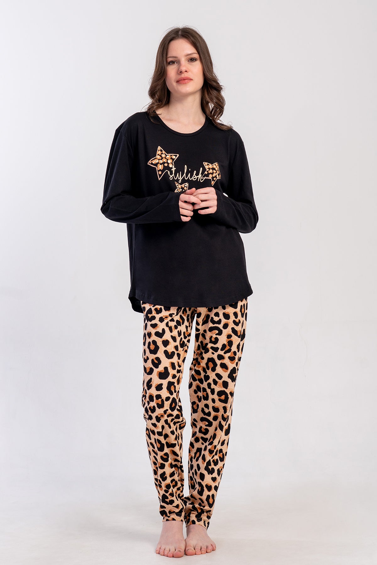 KADIN P.SUPREM XXL O YAKA UZUN KOL ETEGI OVAL PIJAMA TAKIM - SIYAH